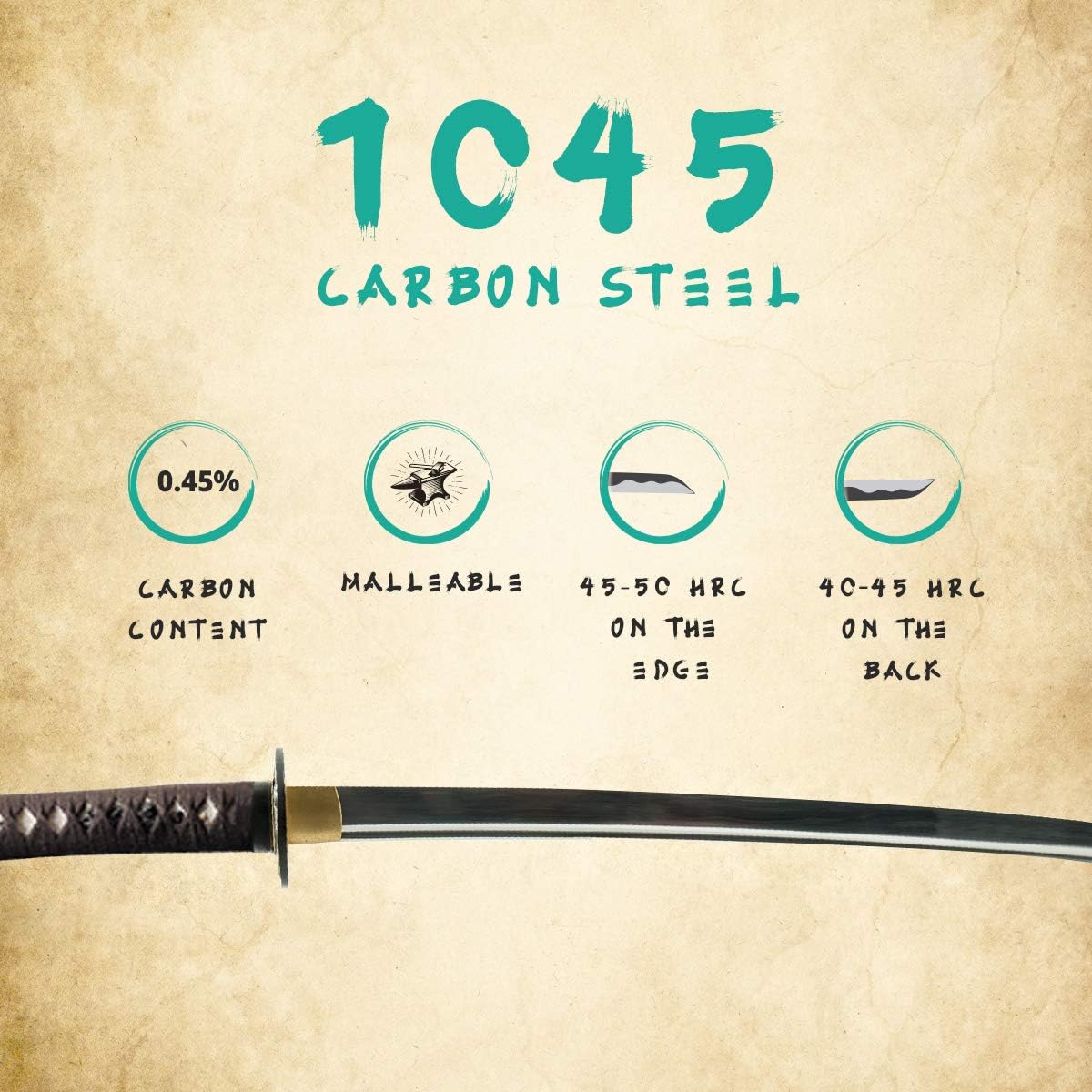 HMS Japanese Samurai Wakizashi Sword, Butterfly Tsuba, 1045 Carbon Steel, Hand Forged Heat Tempered, Full Tang, Sharp