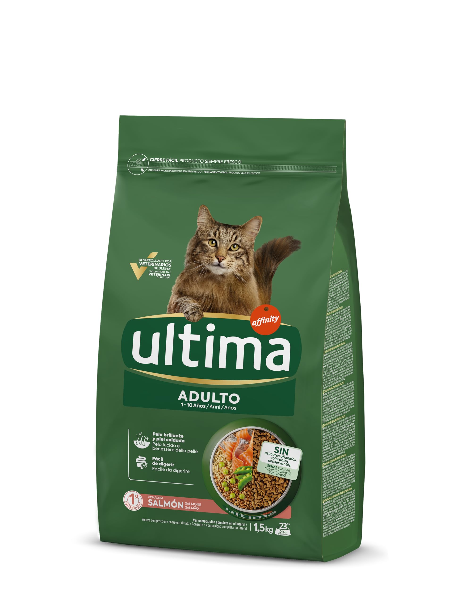 Ultima Adult Salmón, Comida seca para gatos, Pack de 4 x 1,5kg, Total 6kg