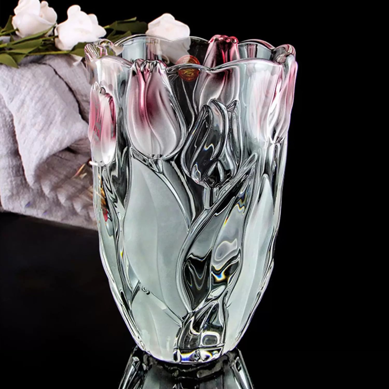 Szklany wazon na kwiaty o wysokości 23,6 cm, unikalne kryształowe wazony na stoły, dekoracje centralne, w kształcie vintage i tulipanów, duże wazony, prezenty na Boże Narodzenie, Święto