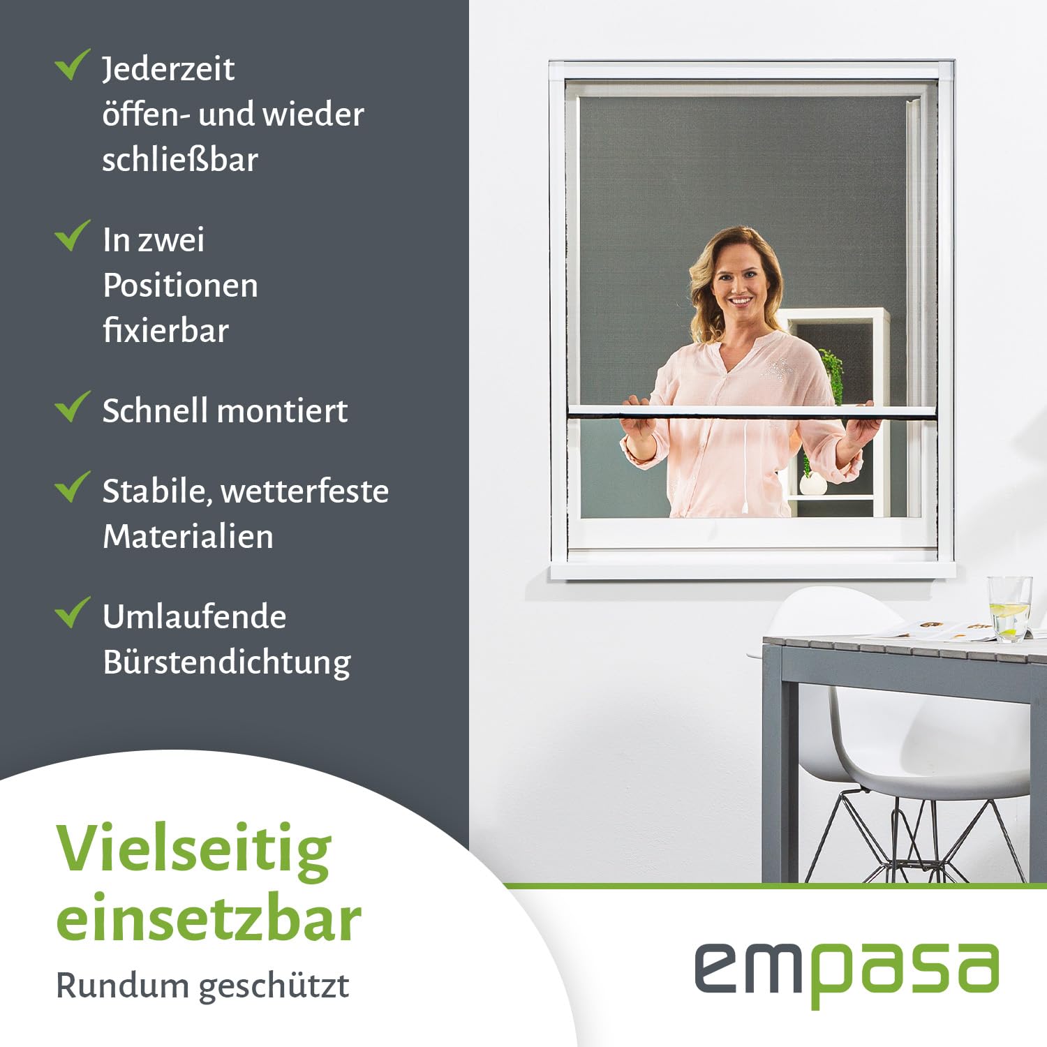 empasa Insektenschutz Fliegengitter Rollo Insektenschutzrollo Fenster SMART | in verschiedenen Größen und Farben, Farbe:weiß, Größe:160 x 160 cm