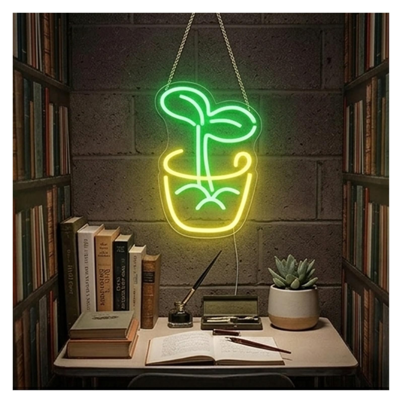 XENITE Luces Art Decoration Christmas Letrero De Neón De Planta Para Decoración De Habitación, Luz De Planta En Maceta, Lámpara De Hoja Verde Regulable Para Pared, Dormitorio 10inx14in