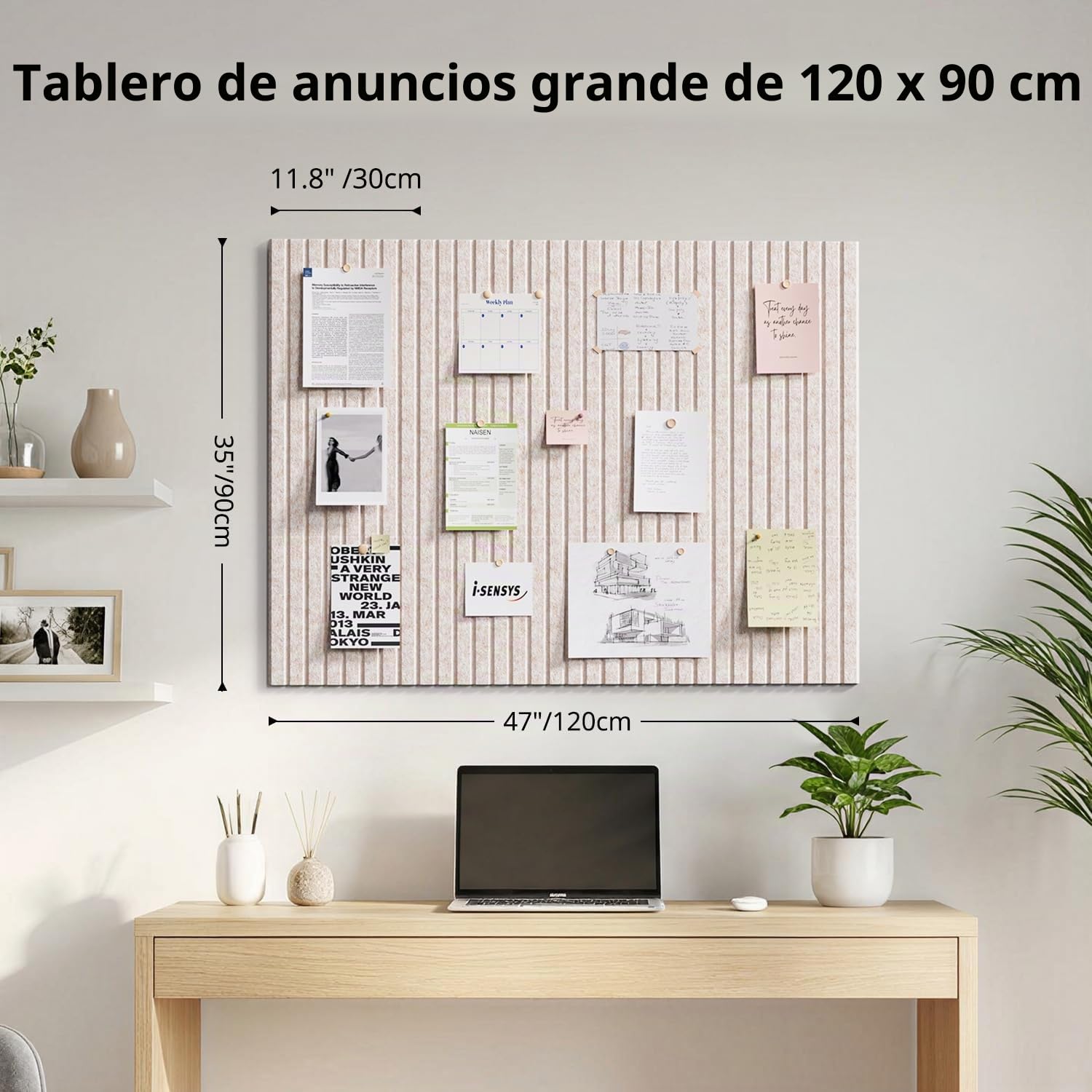 Tablón de Fieltro Autoadhesivo 120x90cm 12 Piezas Tablero de Fieltro con 60 Almohadillas Adhesivas Dobles Decorativo Memo Board para Oficina Cocina Habitación