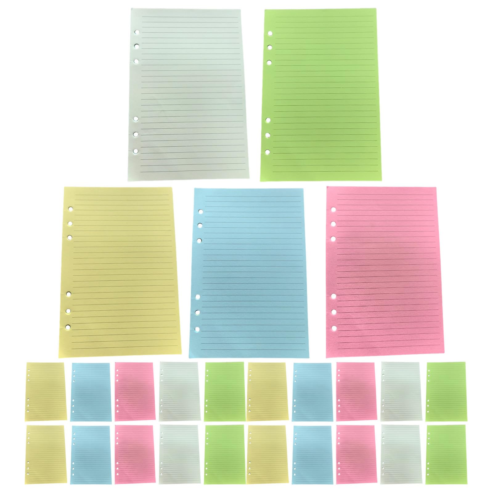 Recambio de Papel A5 con Líneas para Cuaderno de 6 Anillas, 5 Libros