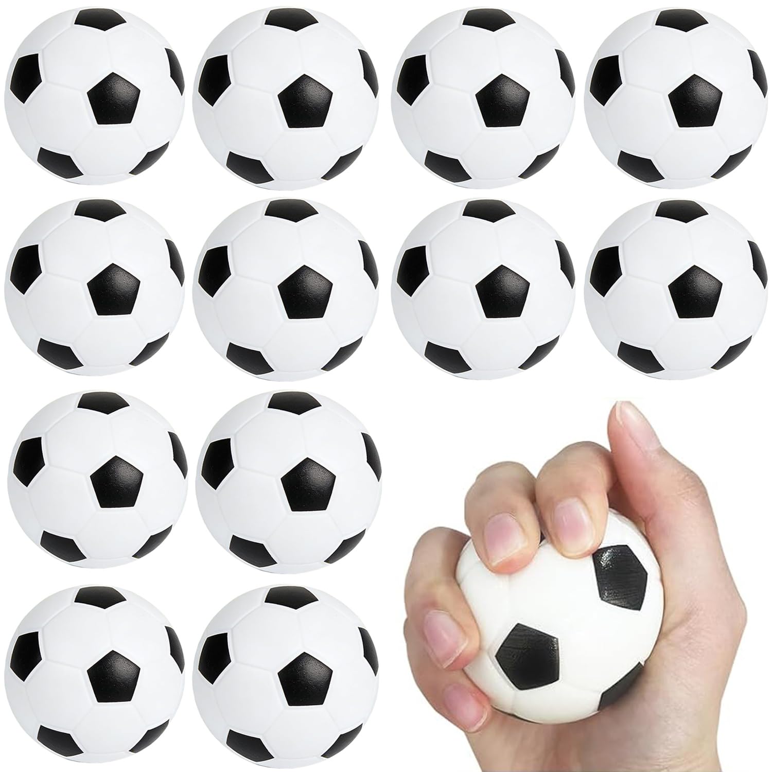 12pcs Squeeze Stress Balls, Sports Balls Party Favors, Sensory Stress Ball for Adults, Hand Exercise Stress Relief Balls, Squeeze Toys for Anxiety, Fidget,Tension, Manage Anger-Football