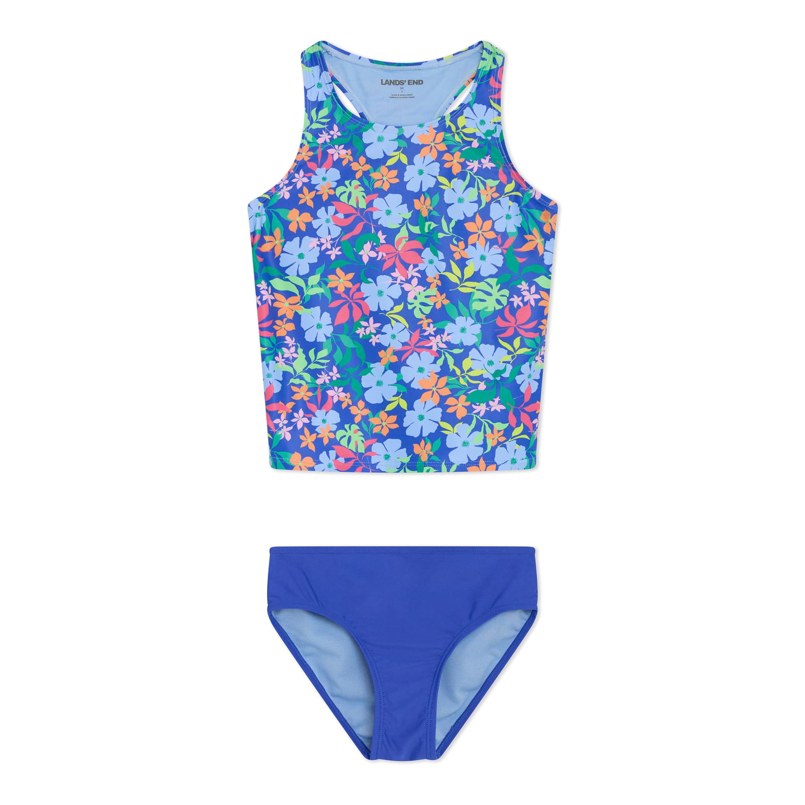 Lands' End Girls' UPF 50+ Swim Bikini Bottom and Racerback Tankini Set