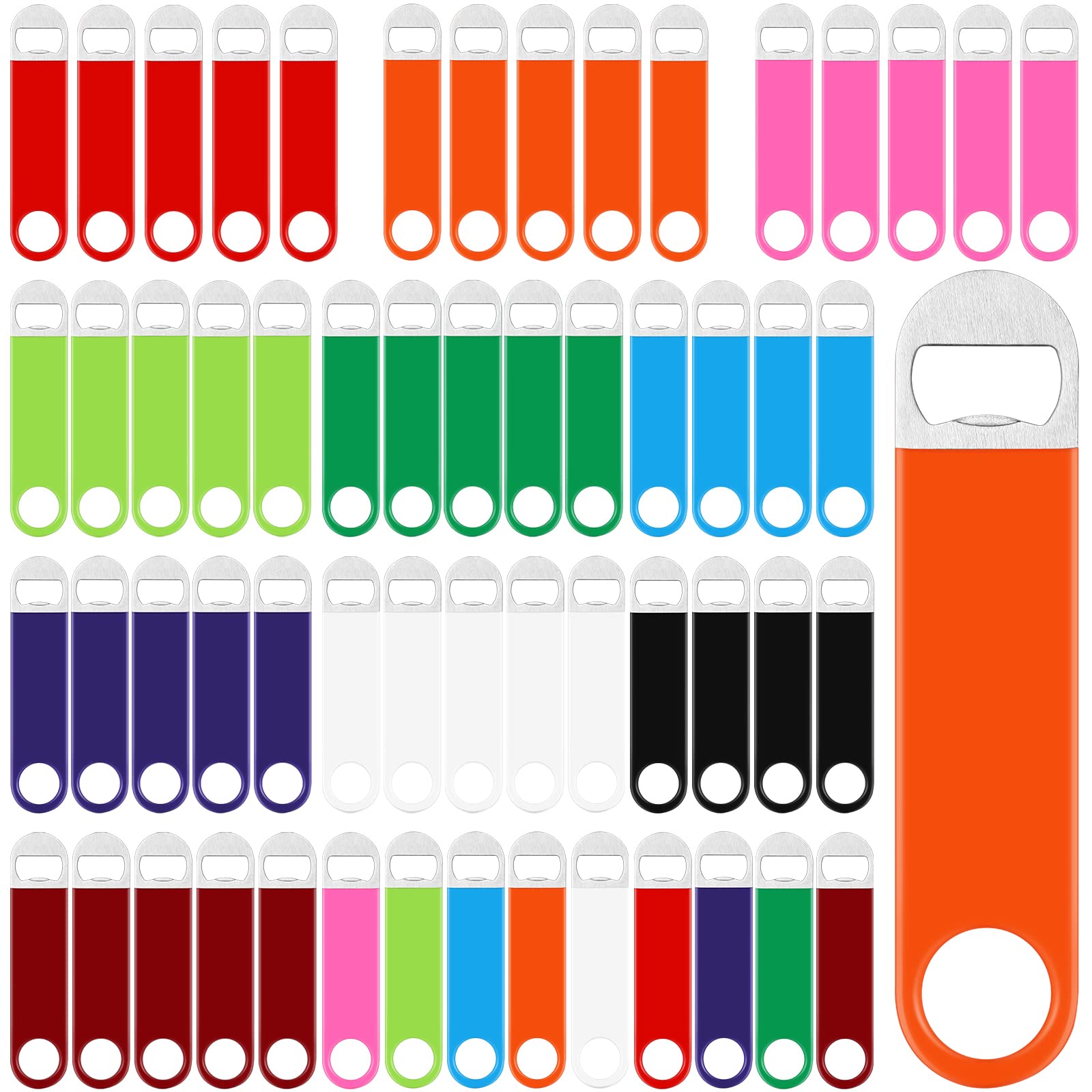 50 Pack Stainless Steel Flat Bottle Opener, 7 Inch Beer Opener, Solid and Durable Beer Can Opener, Rubber Coated Bar Key for Bartenders Church Key Bulk for Wine Cap Bar Kitchen Party Camping