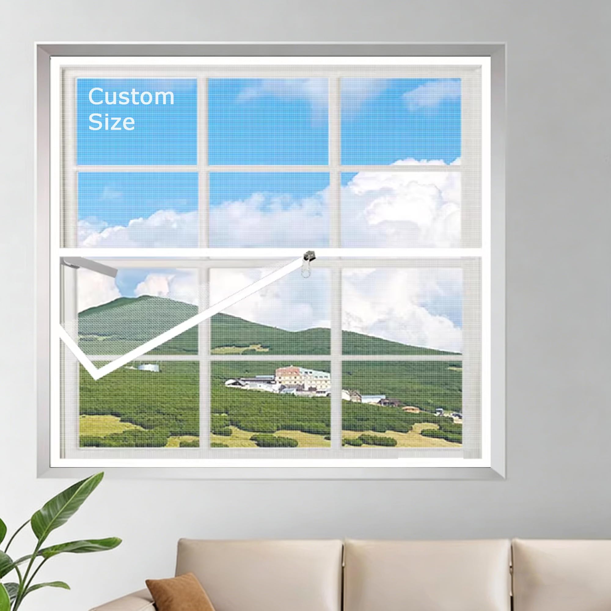 Hruile White Sticky Tape, White Mesh Custom Size Fly Screen For Window, Anti-Mosquito Insect Bug Window Mesh, Cat Safety Screen Mesh With Zipper, Self-Adhesive Netting, Pet Protection Guard Net