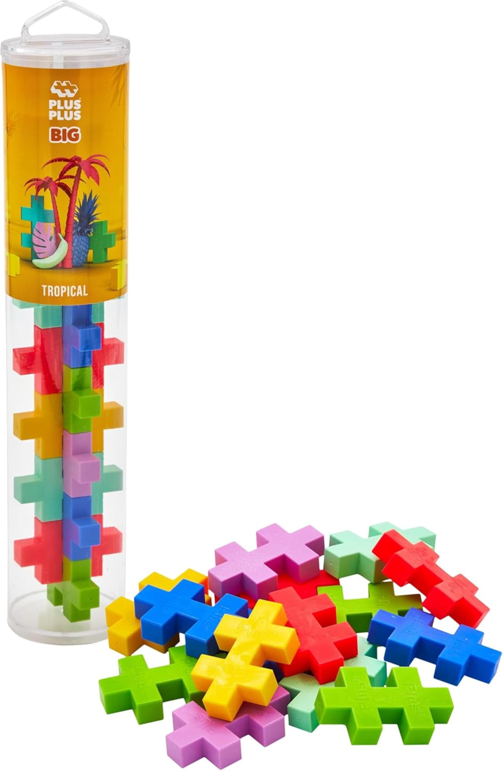 PLUS PLUS BIG Building Blocks Toy - 15 Large Durable Stacking Pieces, Kids Construction Toys & Preschool Learning Resources, Play for Home or Travel, Toddler Toys for Ages 1-5 yrs, Tropical Tube — image 1