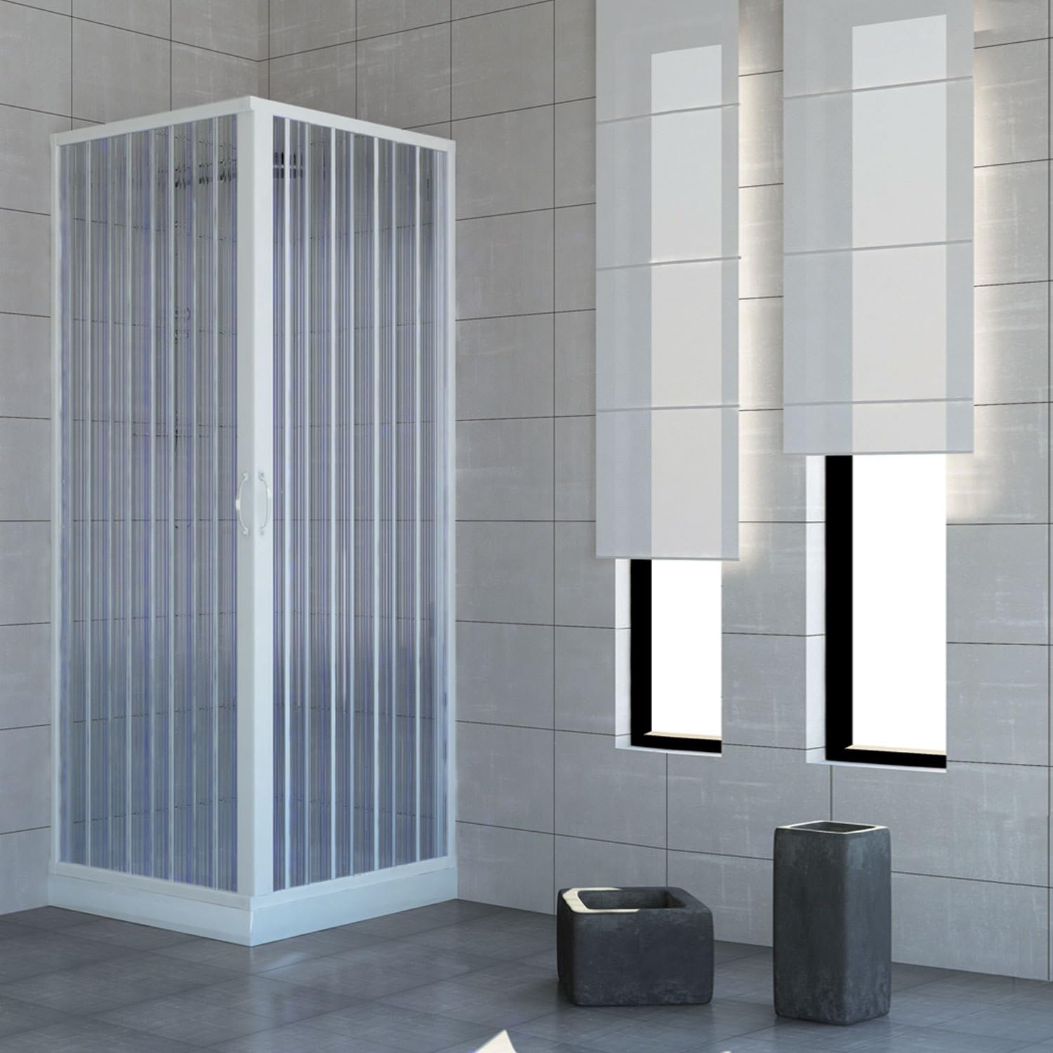 Box Doccia 70x100 in PVC MOD. Acquario con Apertura Centrale Bianco Pastello