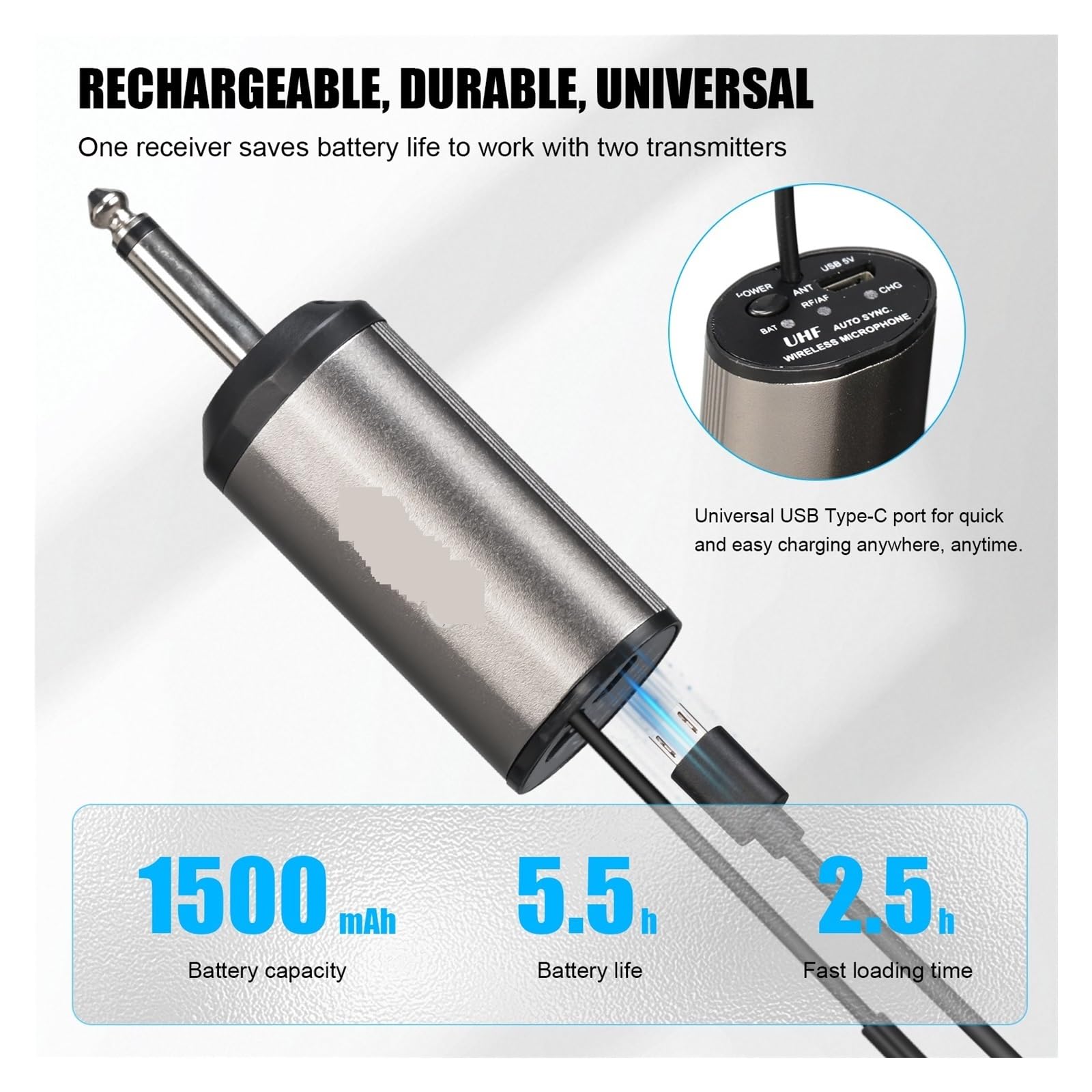 con Micrófono Inalámbrico Dual, For Auriculares, De Pie, Solapa Lavalier Transmisor Y Receptor Petaca Recargable Compatibilidad Universal(1mic)