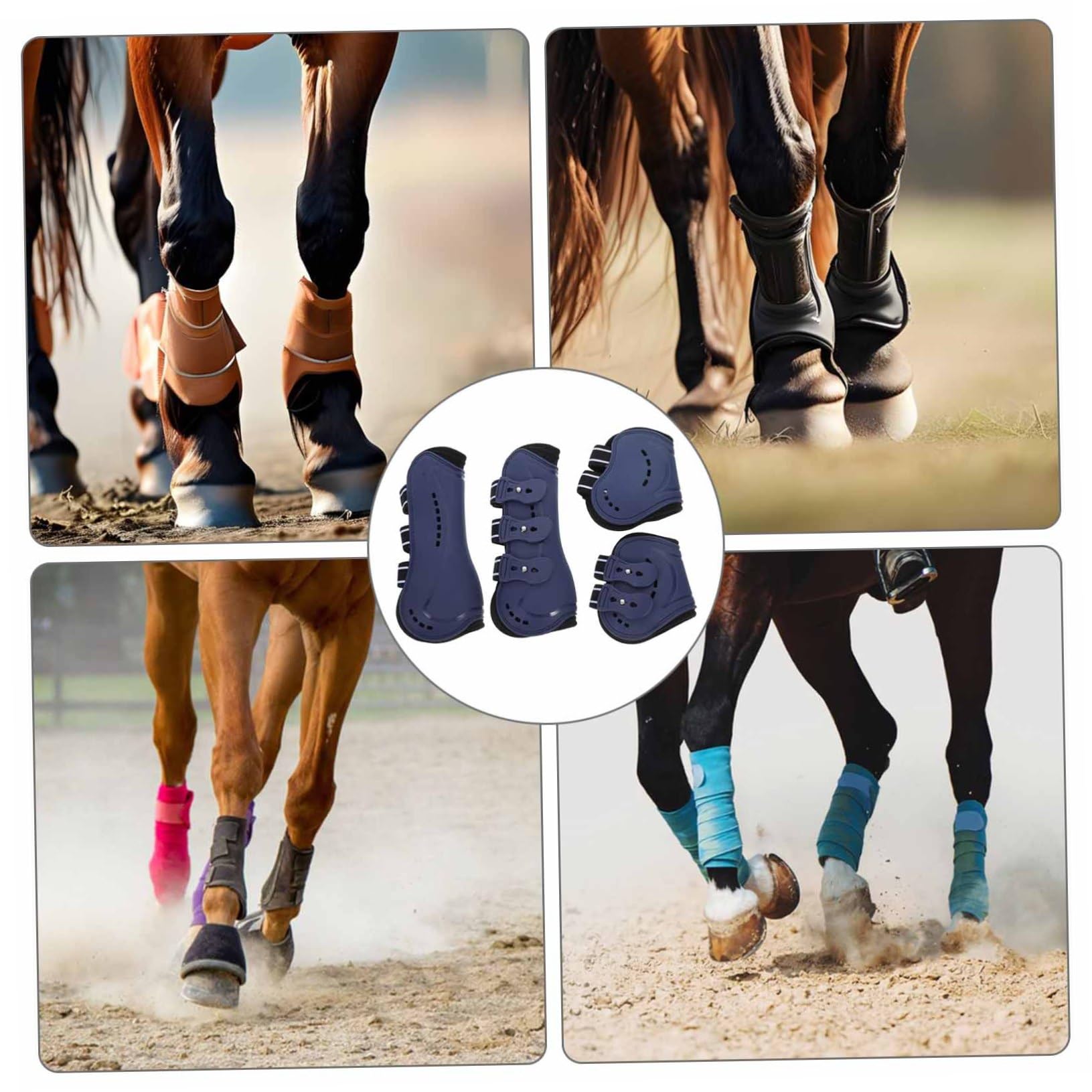 UPKOCH Botas para Caballos Abertura Ajustable 4 Piezas PU | Protección para Patas de Caballo, Aptas para Salto y Salida, Talla Mediana, Color Azul