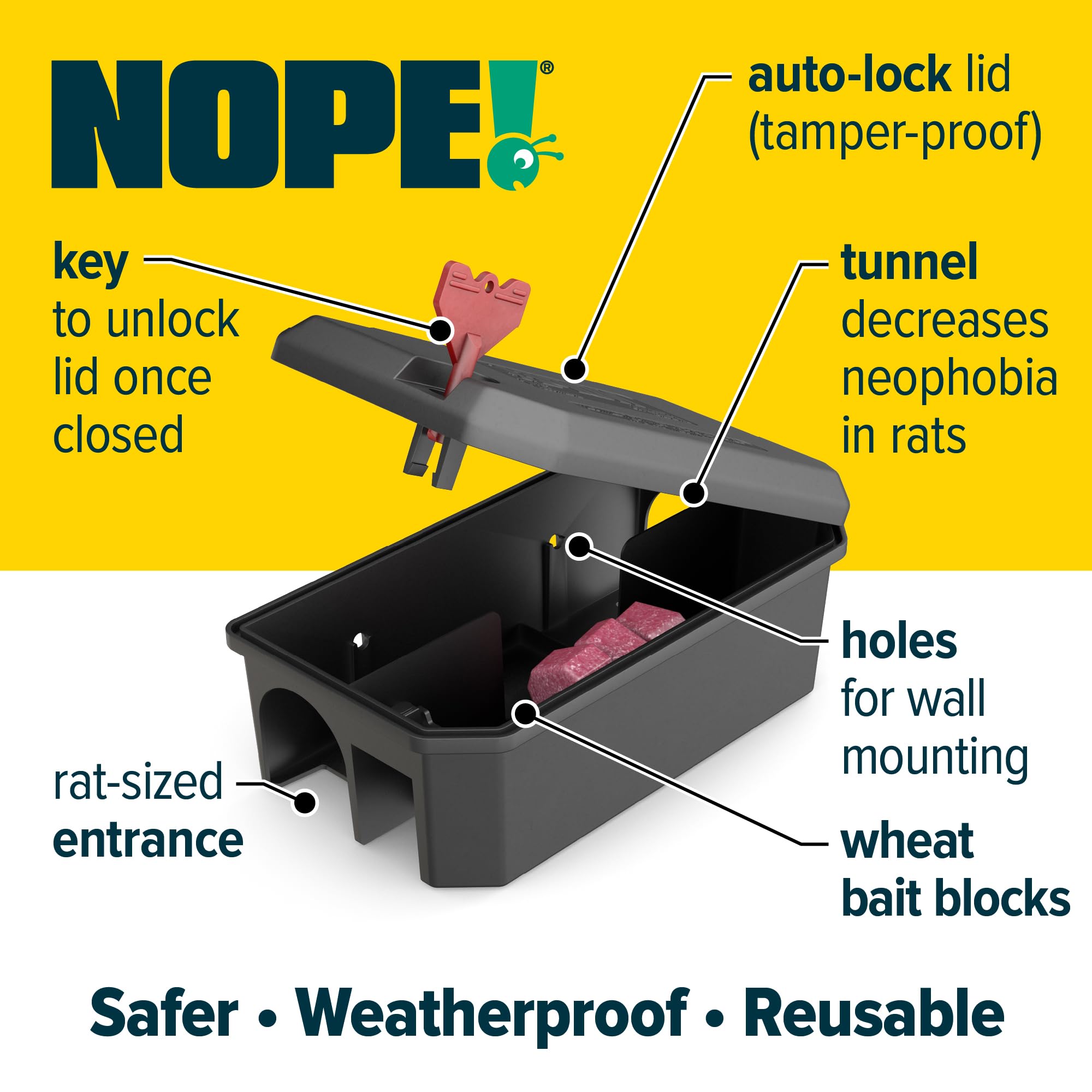 NOPE! Pre-Baited Rat Kit for Indoor/Outdoor Use (2 boxes, 6 blocks) | Ready-to-Use Brodifacoum Rodent Poison Bait Blocks with Max Strength — view 5
