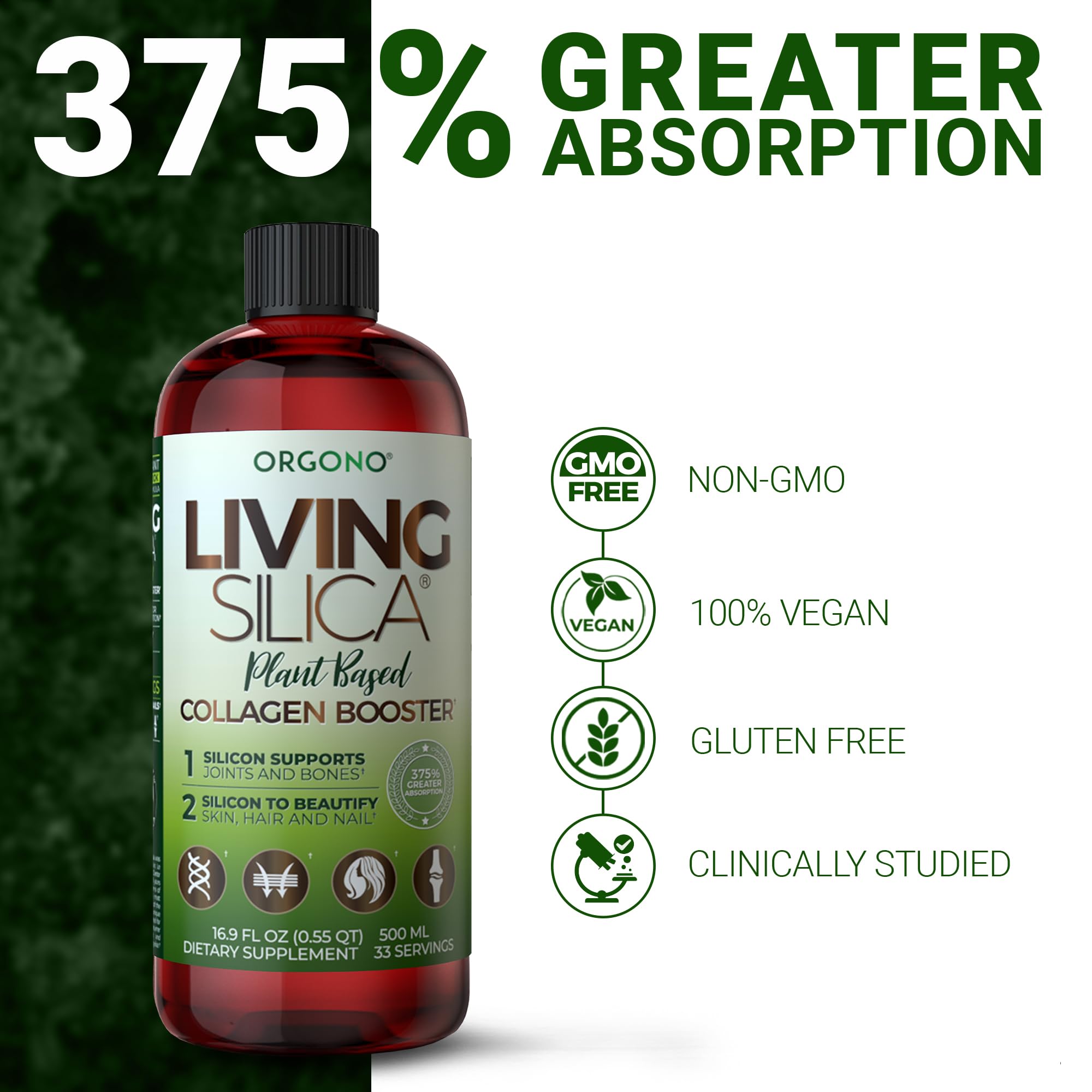 Living Silica Plant Based Collagen Booster | Vegan | Supports Healthy Collagen and Elastin Production for Joint & Bone Support, Glowing Skin, Strong Hair & Nails 500 ml | 16.9 Fl Oz — Amazon image 6