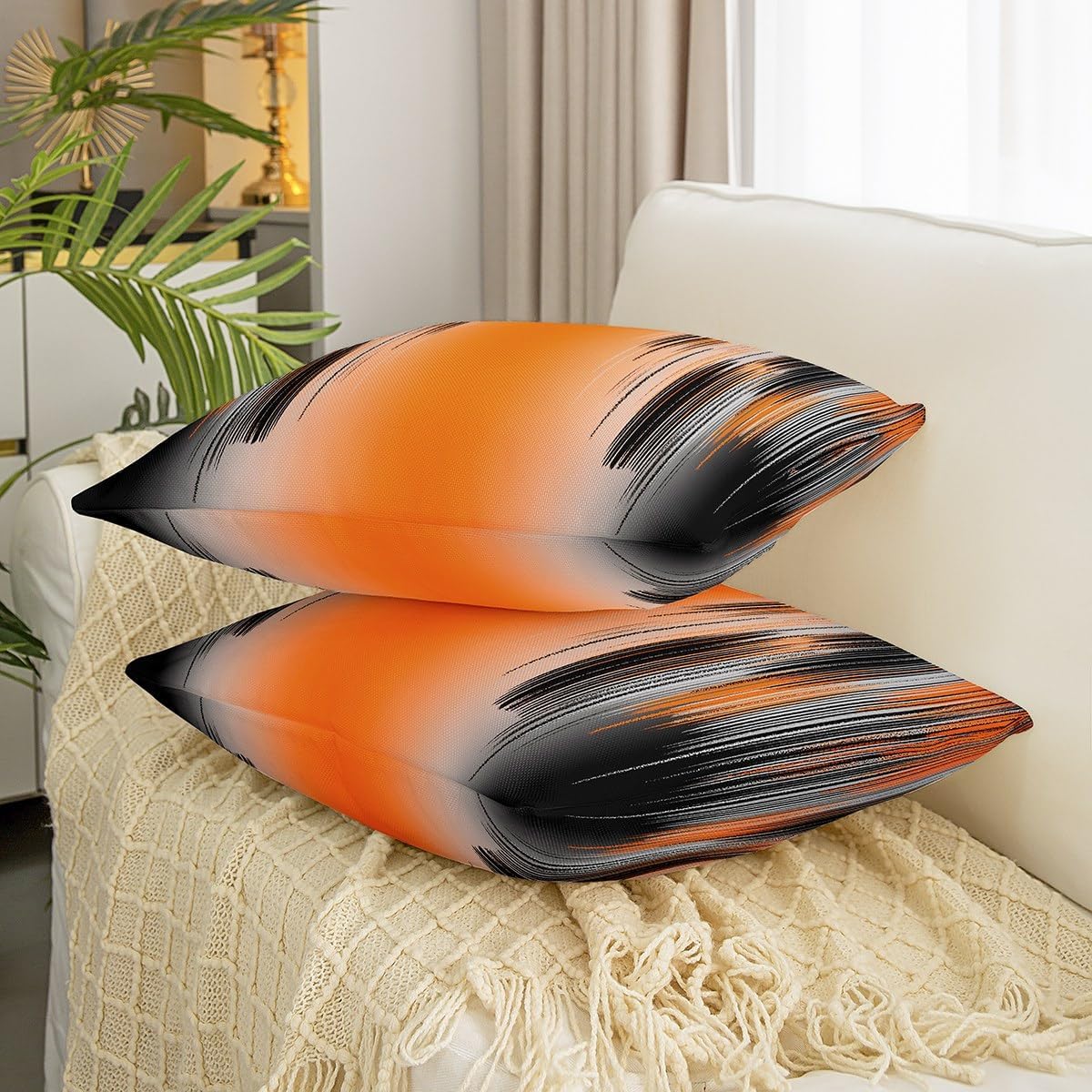 Orange and Black Throw Pillow Covers 24"x24" Set of 2 Soft Modern Art Decorative Throw Pillowcases for Bed Sofa Couch Kids Adults Messy Rust Pillow Cases Cushion Covers Gradient Stryle Cushion Cases