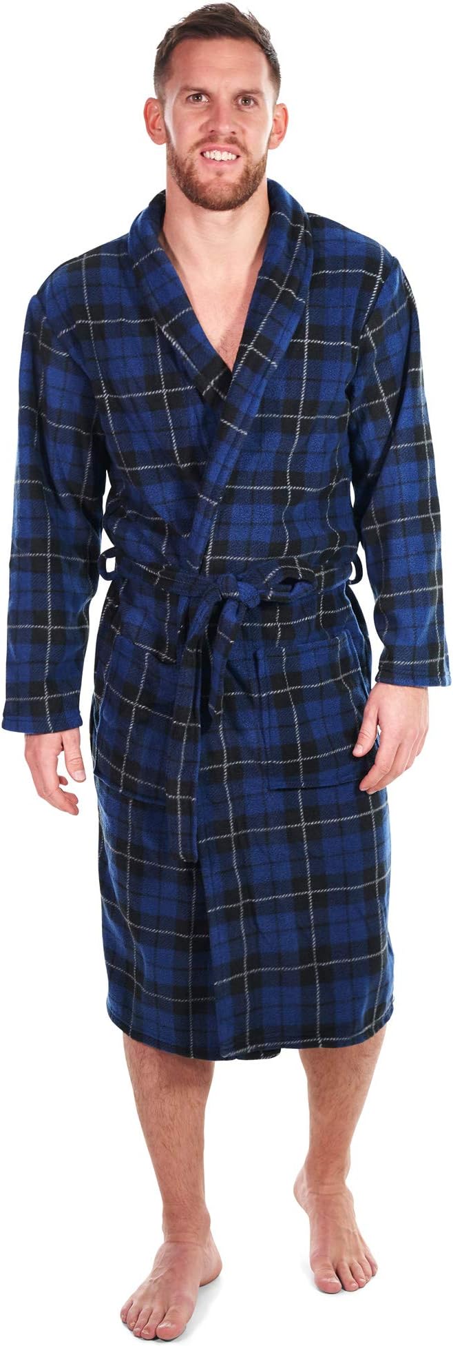 Men's Warm Fleece Dressing Gown - Highland Blue Tartan