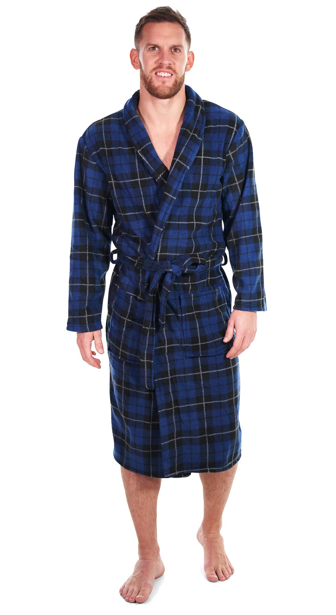 Men's Warm Fleece Dressing Gown - Highland Blue Tartan