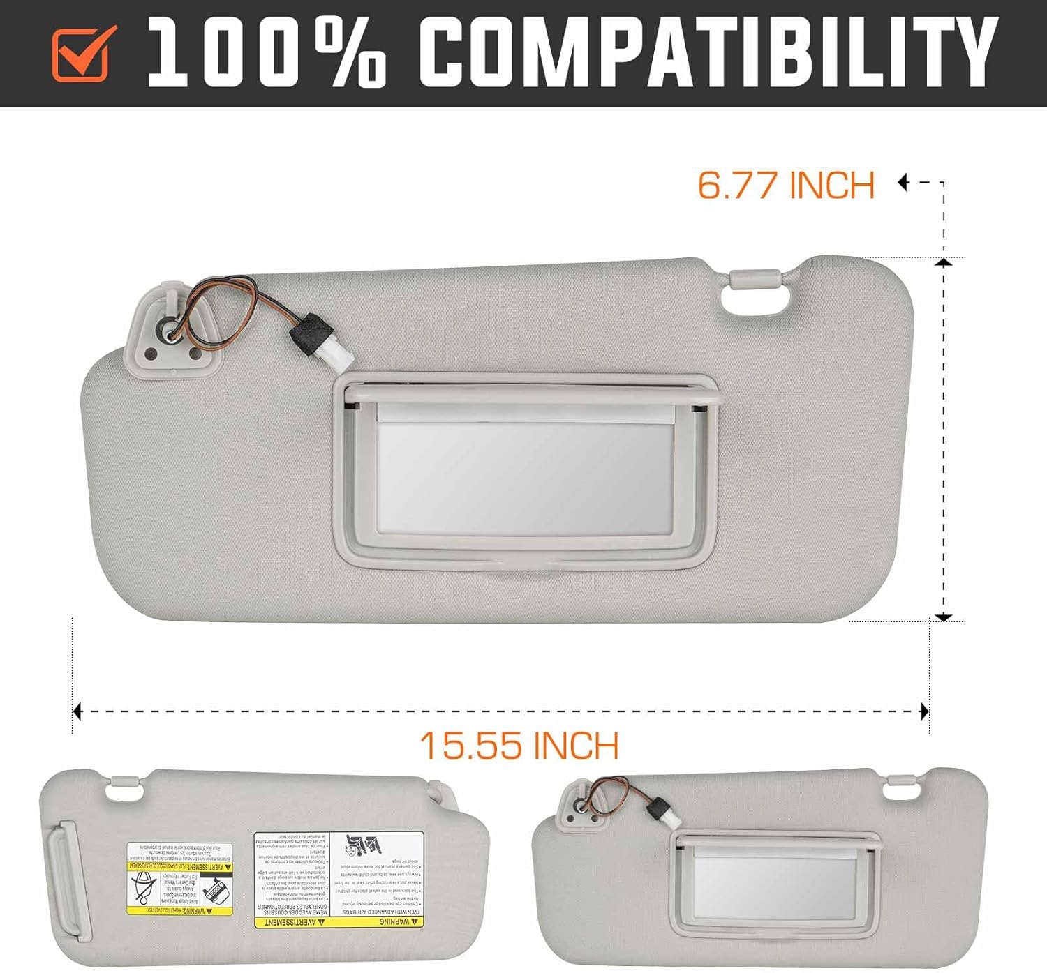 YOUXMOTO Grey Sun Visor for Nissan Murano 2009 2010 2011 2012 2013 2014, Left Driver and Right Passenger Side, Replaces# 96401-1AA1B 96400-1AA1B, with Vanity Mirror & Light 1 Pair
