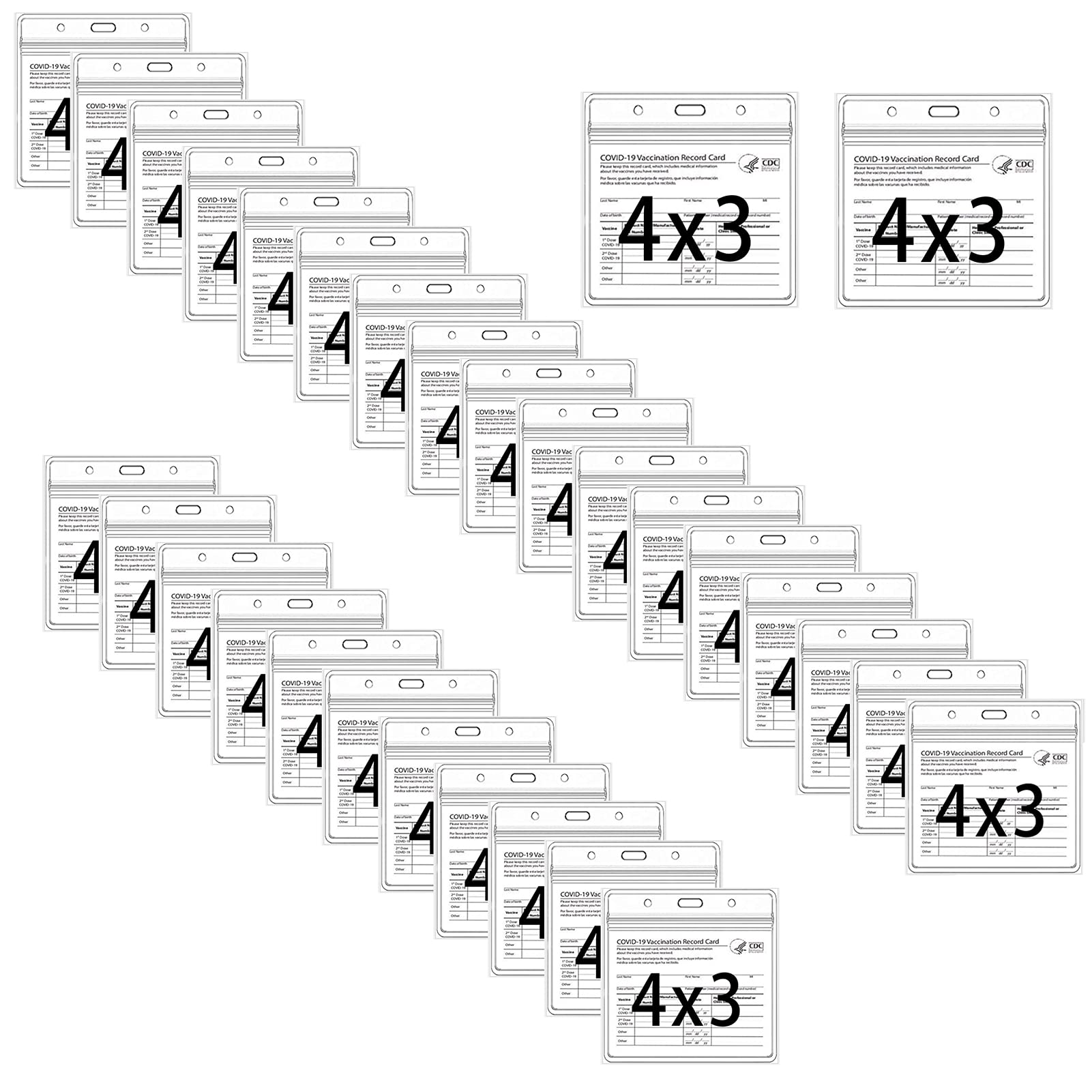 15/30 Pack-CDC Immunization Record or 4 3/8 x 3 1/2 Horizontal Badge Holder ID Card Name Tag Badge Cards Holder Clear Vinyl Plastic Sleeve for Travel, Conference & Events (30pack)