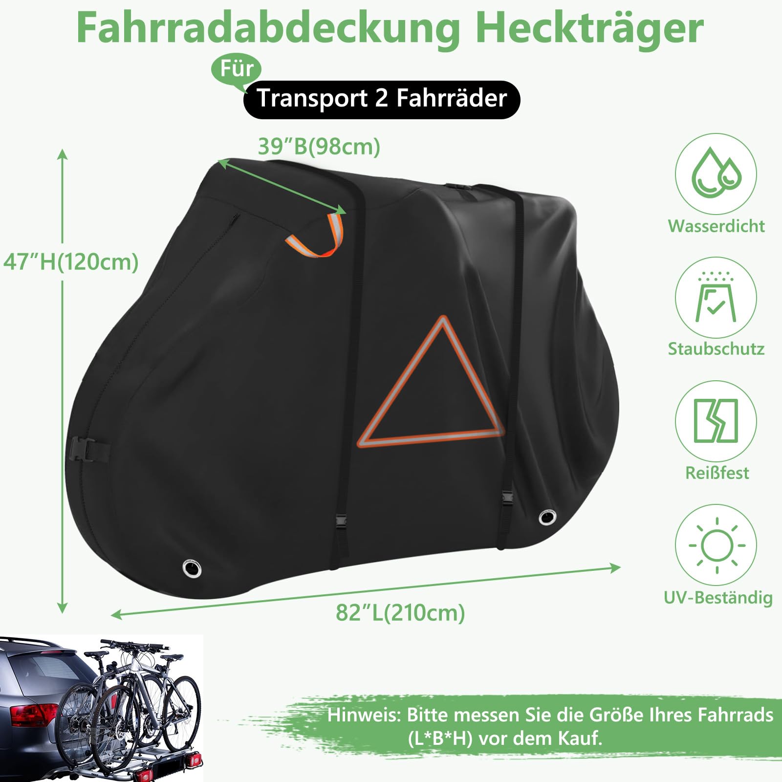 Fahrradabdeckung Heckträger für 2 Fahrräder-Heavy Duty & Wasserdichtes Fahrrad und E-Bike Transportschutz