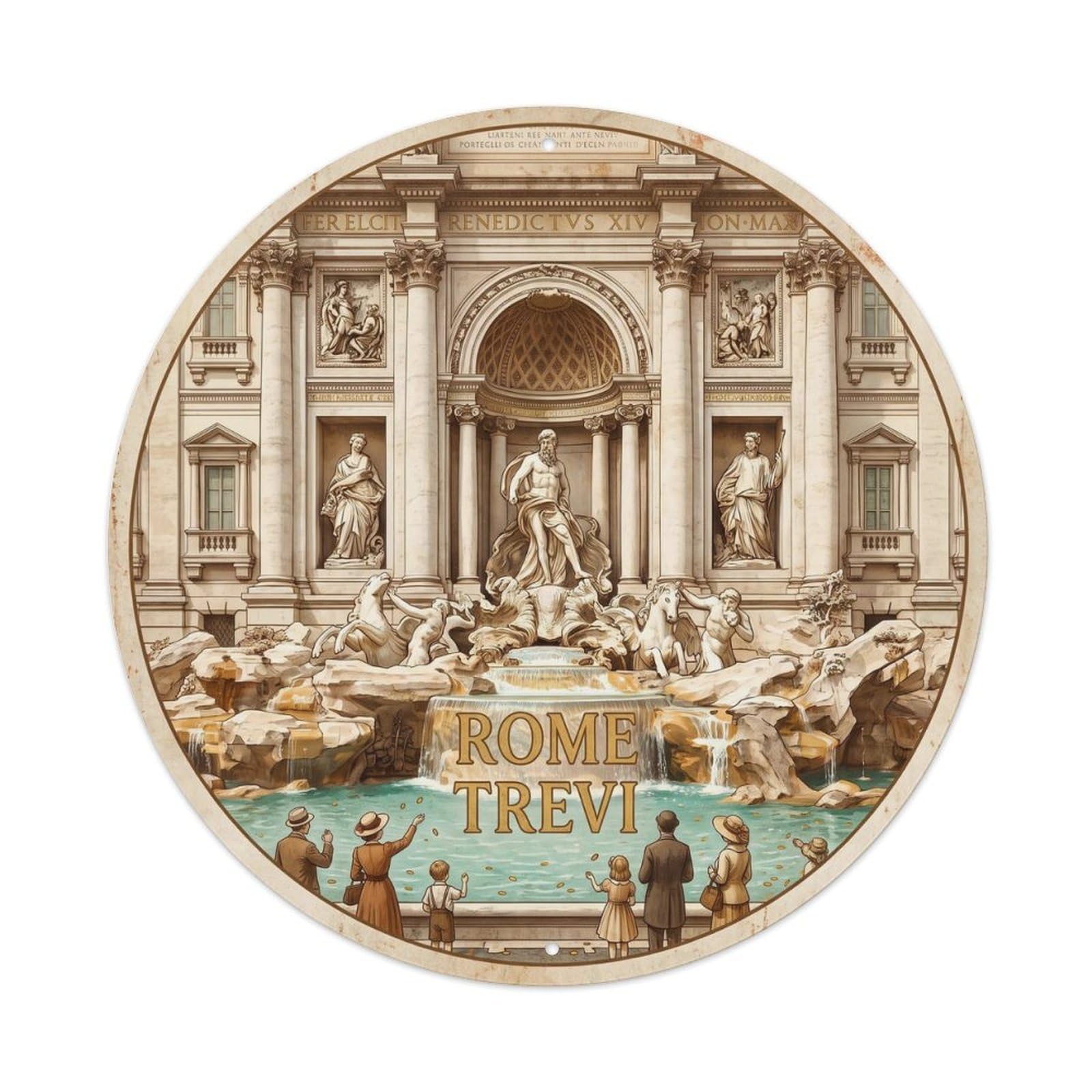 Rome Trevi Fountain Heritage City Travel Vintage Metal Tin Sign