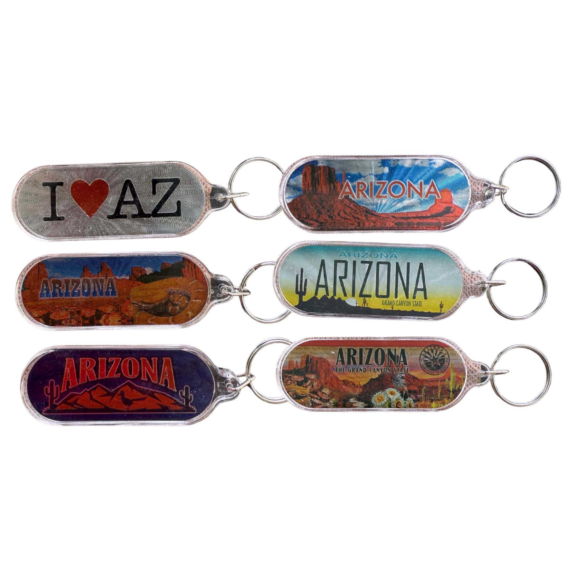Arizona Souvenir Keychain Set of 6 – Grand Canyon & Desert Scenery Designs, AZ Travel Keepsakes, Southwest Gift for Tourists & Collectors