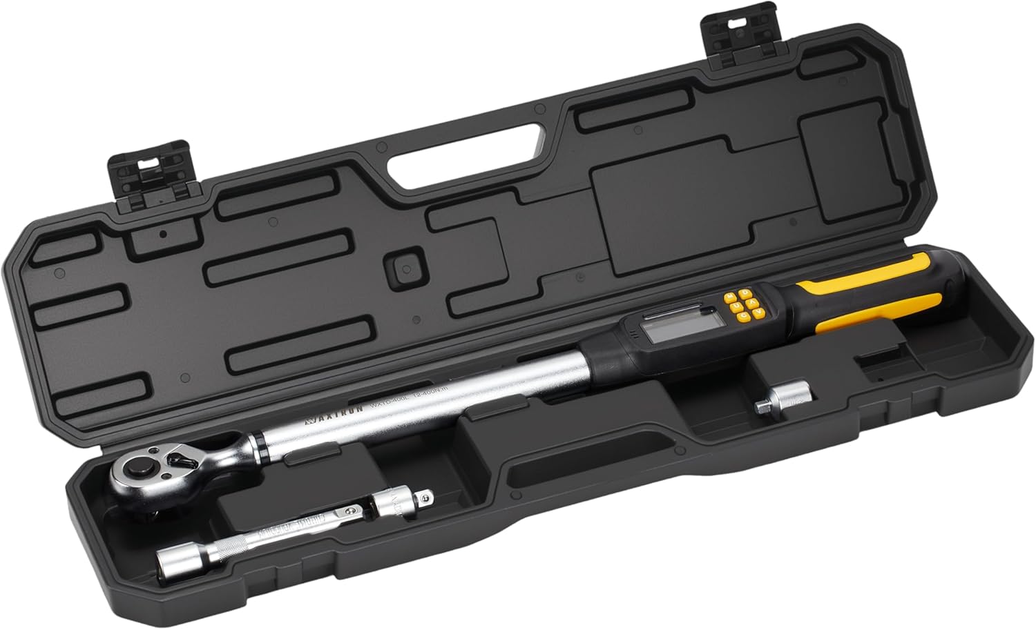 1/2-Inch Drive Torque Wrench Ratchet, ±2% Accuracy Digital Torque Wrench with Color Display, 15-295 ft-lb (20-400 Nm), Buzzer & LED Alert, 1/4" & 3/8" Socket Adapters, Extension Bar