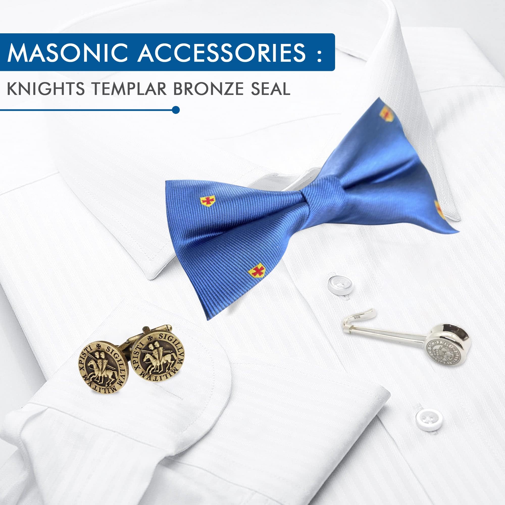 THE MASONIC COLLECTION Gemelli antichi in bronzo rustico con sigillo dei Cavalieri Templari - Placcati in bronzo - Un regalo utile per gli uomini massoni
