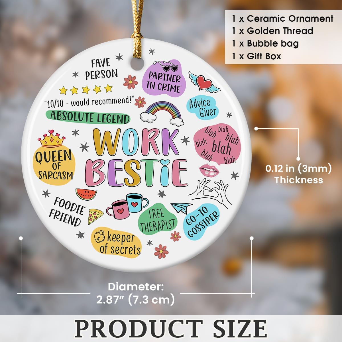 Work Bestie Ornament Gifts for Women - Ceramic Christmas Ornaments Gifts for Coworkers - Coworker Gift for Women for Christmas Tree Decorations - Image 2