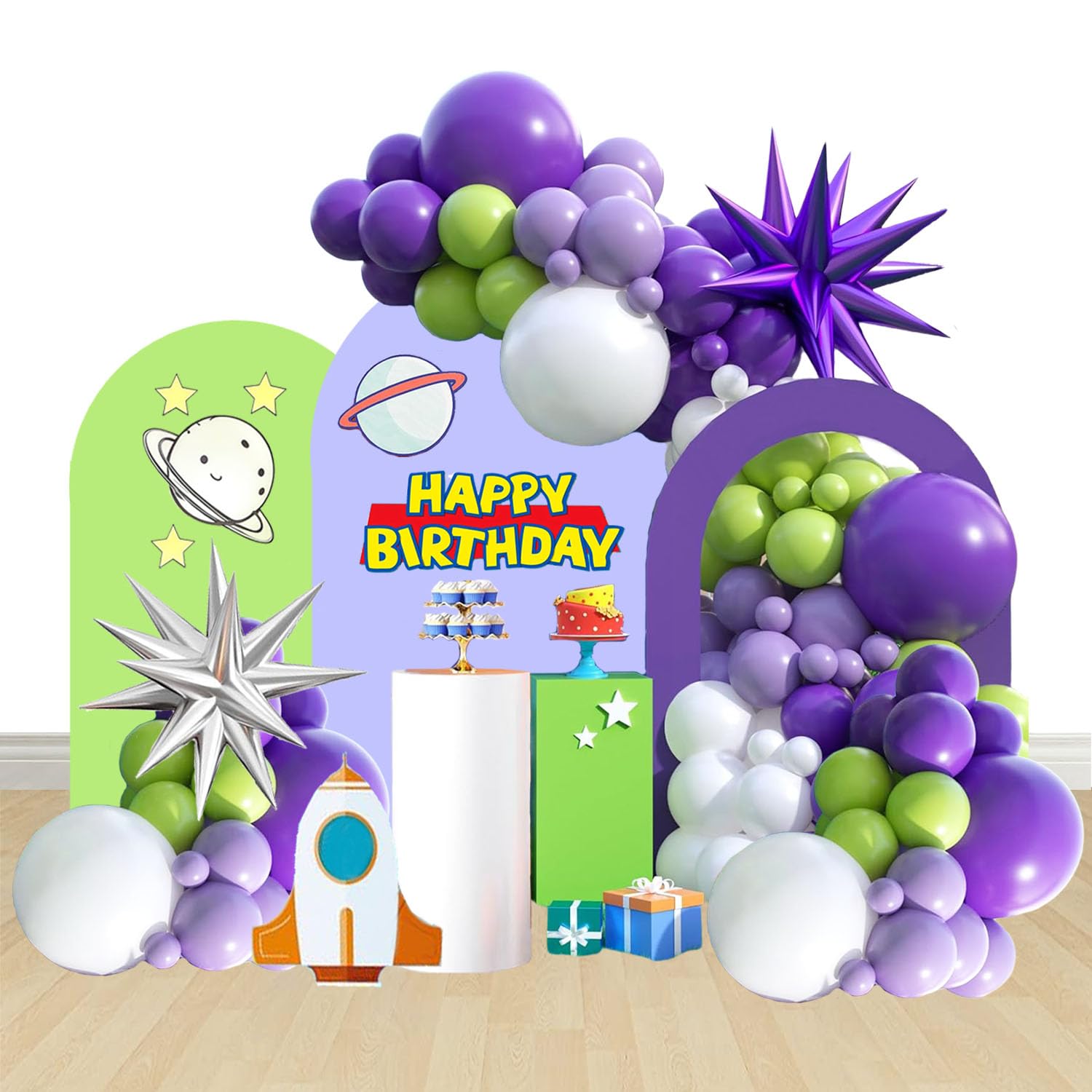 Party Decoration Set Purple Green White Balloons Garland Arch Kit Story Theme Birthday Party Supplies