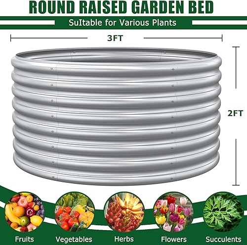 Miniatura 2 de FRIZIONE Paquete de 2 camas elevadas redondas de 3 x 2 pies de alto para verduras, jardinera elevada para jardín al aire libre, macetas elevadas