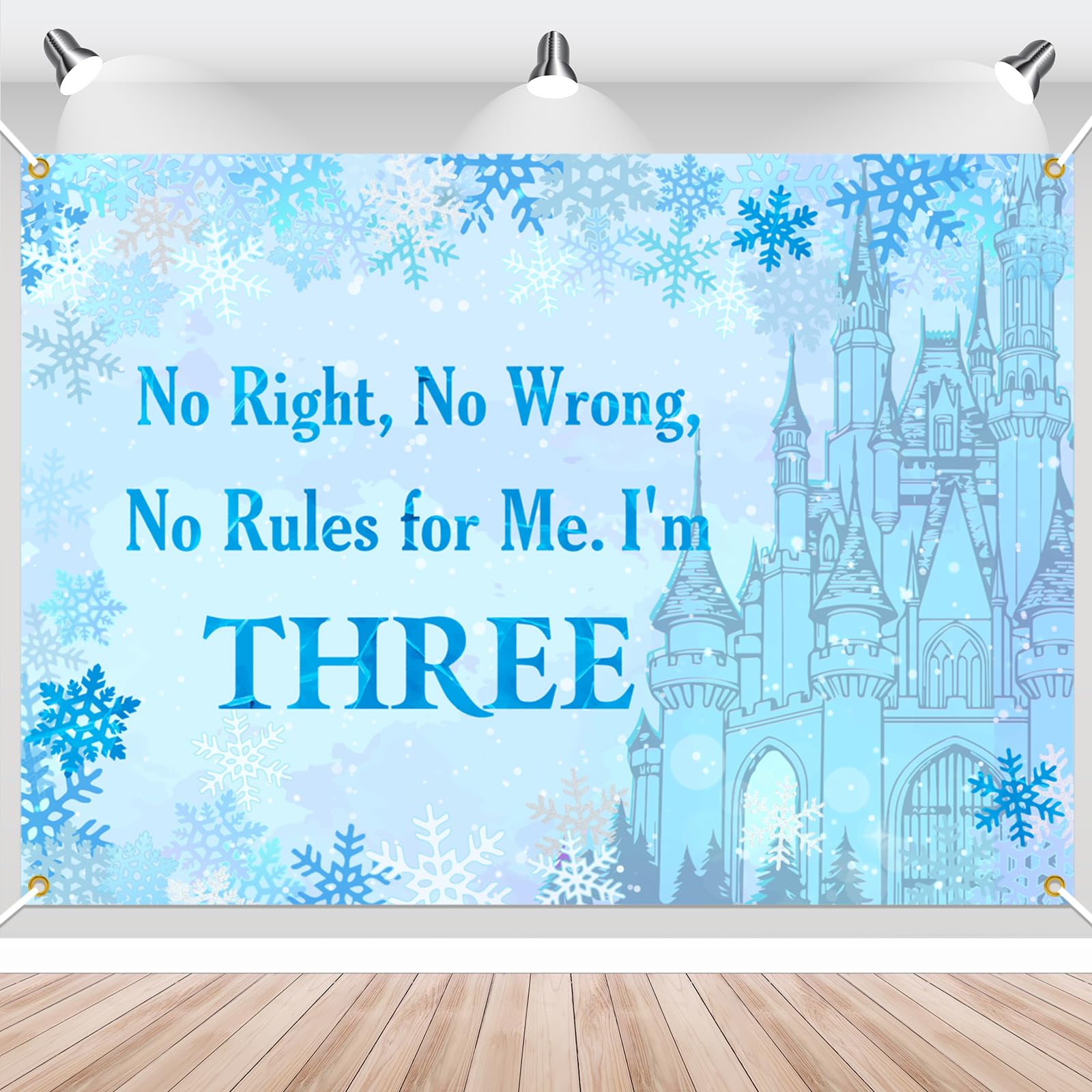 No Right No Wrong No Rules for Me I'm Three Birthday Decorations Winter Princess 3th Birthday Backdrop Frozen Birthday Decorations Princess Castle Party Decor for Baby Girls (7x5ft)