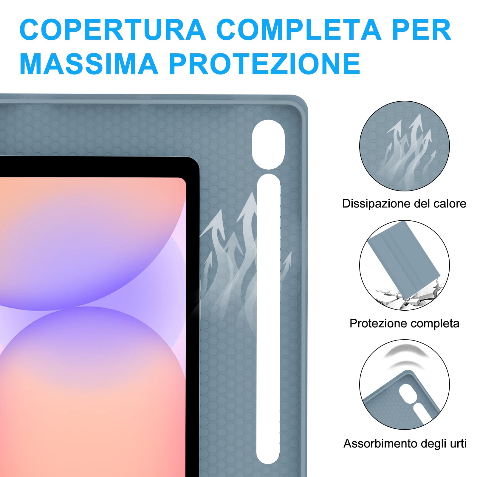IVEOPPE Cover Tastiera per Samsung Galaxy Tab S10 Lite/S9 FE/S10 FE 10.9"/S9 11", Tastiera Italiano QWERTY Bluetooth Senza Fili Staccabile, Custodia con Portapenna, Grigio-blu