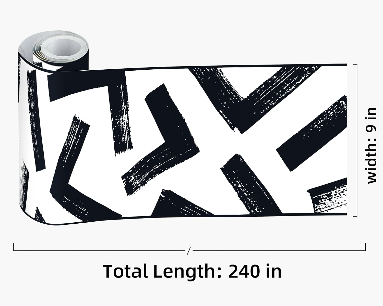 FLFK Black and White Design Wallpaper Border - Peel and Stick Wall Paper, Self Adhesive Removable PVC Borders Sticker, Modern Waterproof Trim for Home Decor, 9" x 240"