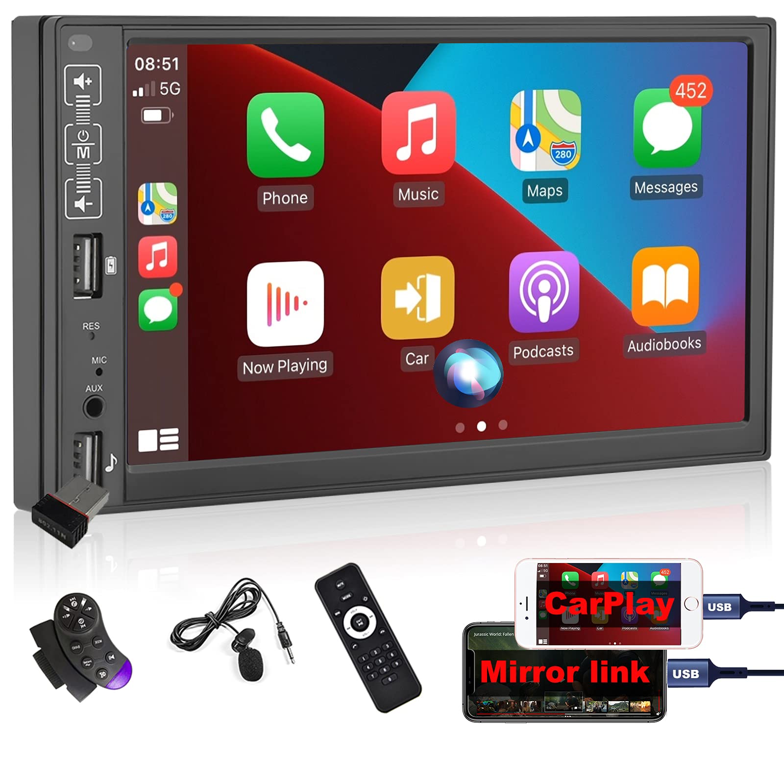Buy Podofo Double Din Car Stereo Compatible with Apple Carplay and Android Auto, 7" HD 2 Din