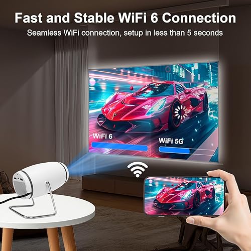 Vista 2 de Mini Projector with WiFi and Bluetooth, 4K 1080P Support Portable Projector Auto Keystone, 130'' Screen Movie Projector for Home Theater 180