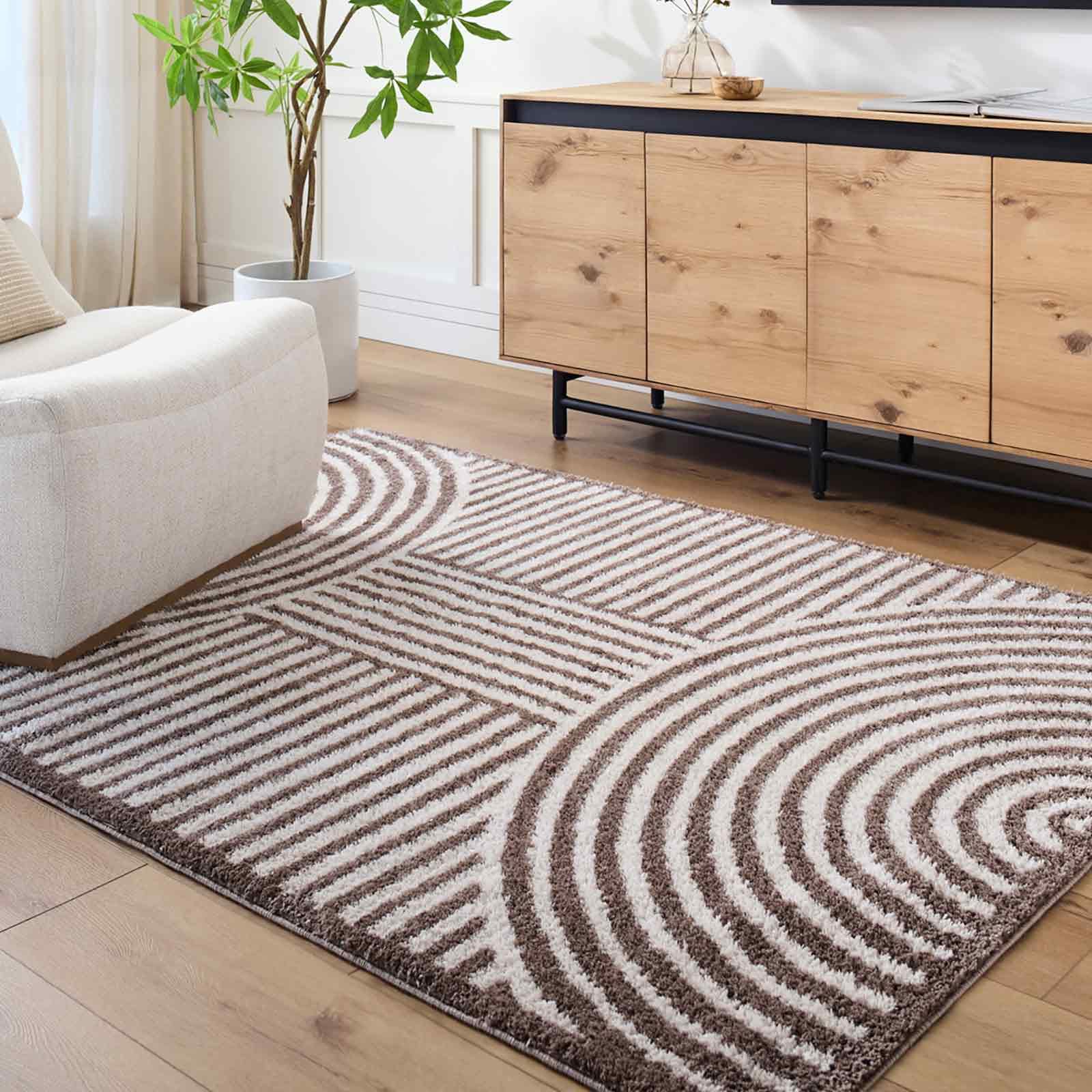 Livabliss Pauline Kakuma Shaggy Berber Style Floor Covering 200x275 cm – Plush Thick Pile for Living Room & Bedroom, Neutral Boho Design, Light Beige & Dark Brown