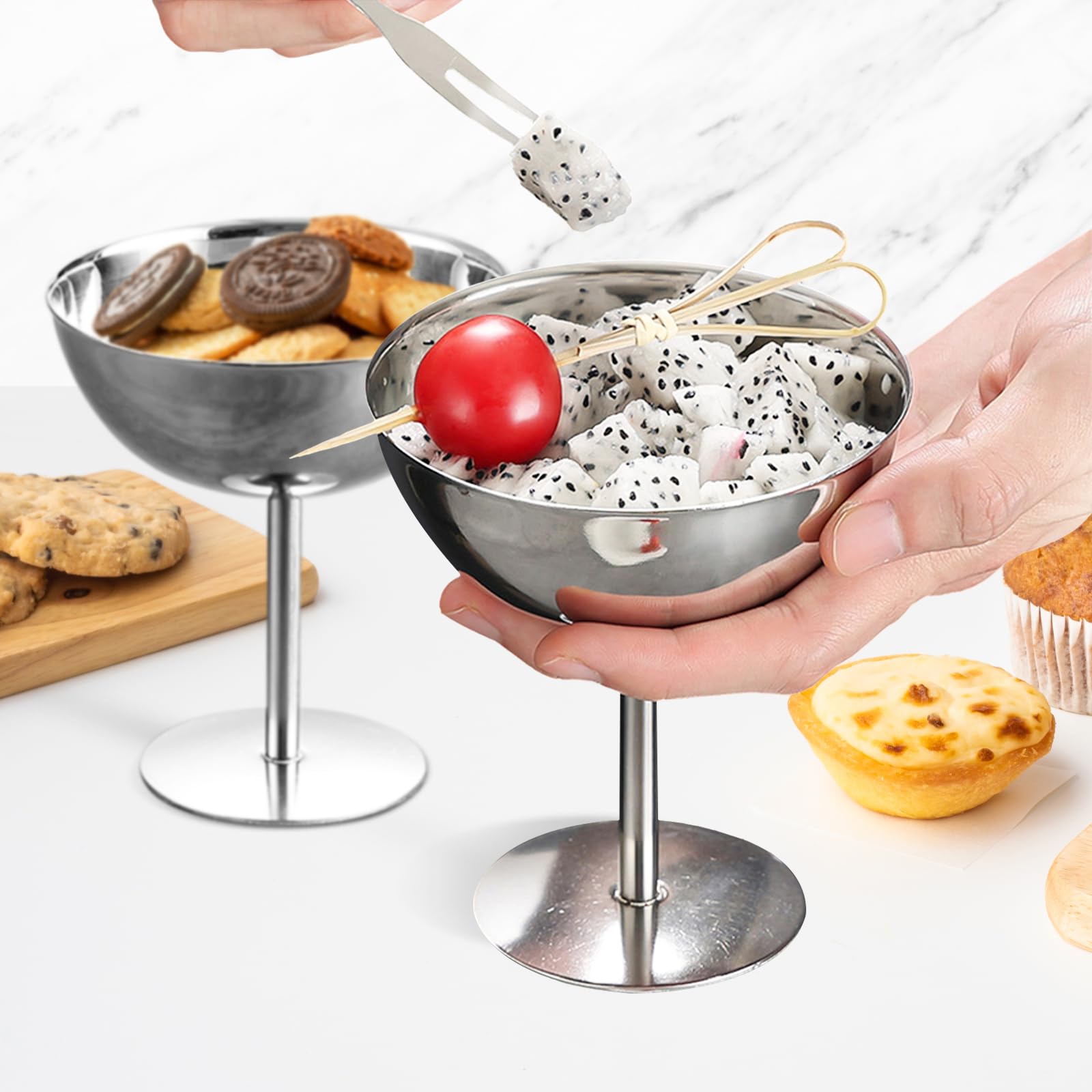 Copa de Helado, 4 Piezas Taza de Helado Tazón de Acero Inoxidable Copas de Ensalada Reutilizables Cuenco de Postre de 2O0 ml para Hacer Helados Frutas Pudín Postres (Alto)
