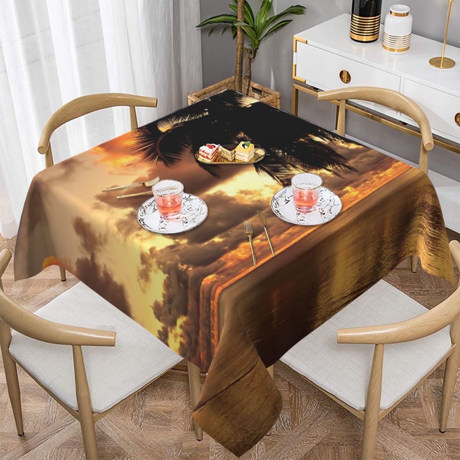 Nappe imprimée île de palmier, l'élégance d'une nappe décorative carrée haut de gamme
