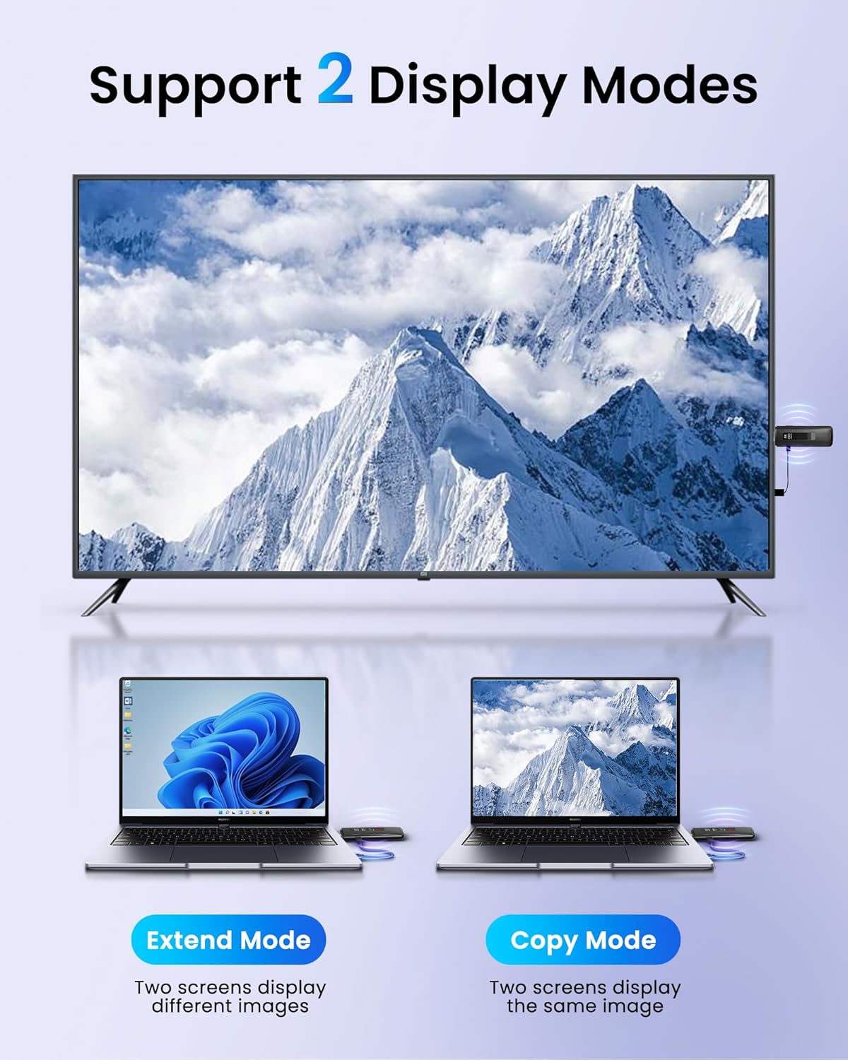 Wireless HDMI Transmitter and Receiver 164ft/50m, 2.4G/5G 4K Decode LED Display Wireless HDMI Extender Kit Plug & Play with Low Latency for Video and Audio from Laptop/PC/TV Box to Monitor/TV (Grey) - Image 4