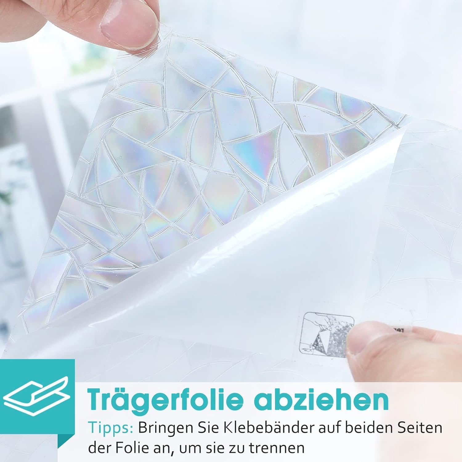 DOWELL Regenboog Raamfolie 60 x 300cm Privacy Glas-in-Lood Zelfklevende 3D Statische Window Film, Verwijderbare Decoratieve Raamsticker met Regenboogeffect, Anti-UV Zonwering voor Thuis en Kantoor