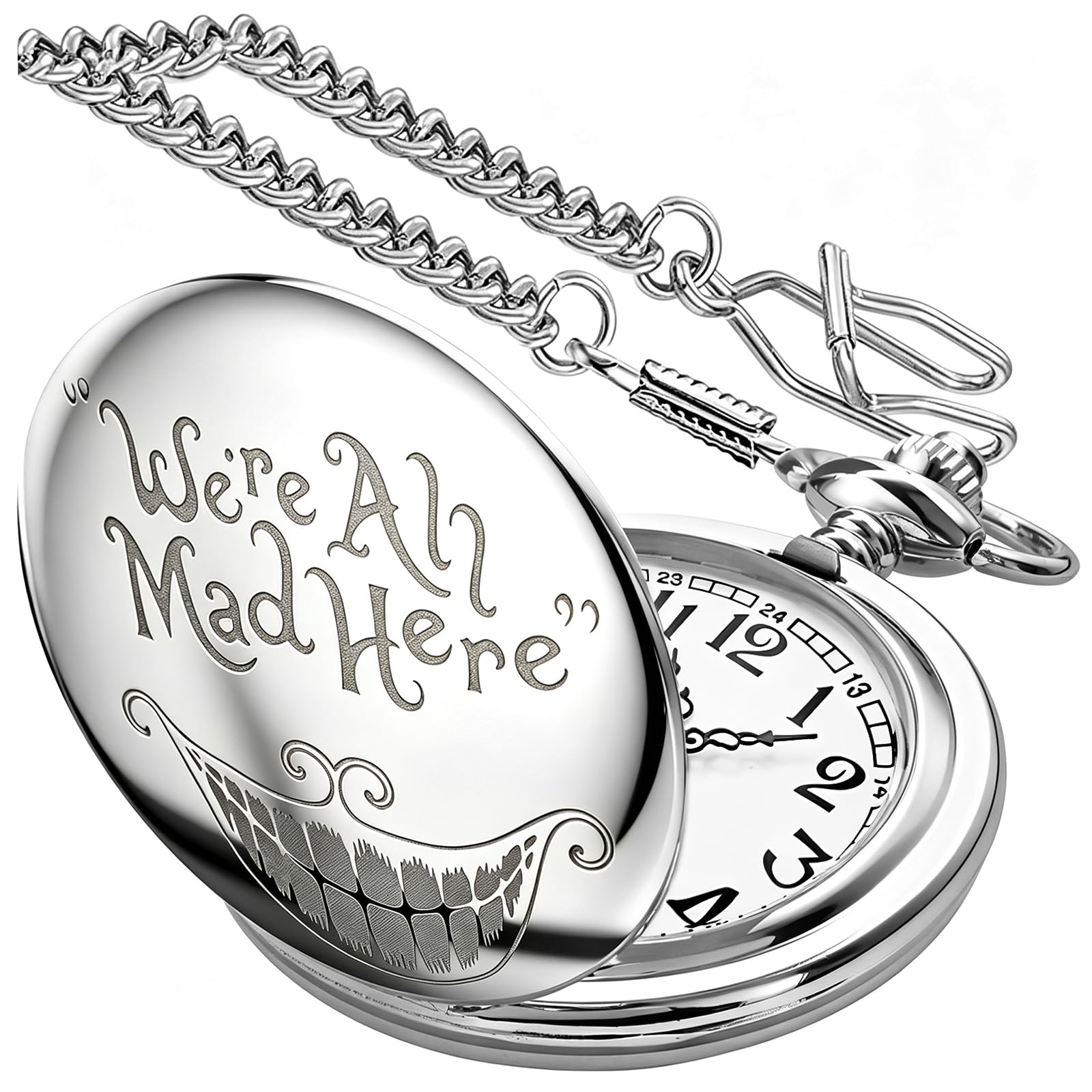 Smooth Pocket Watch Alloy Steel Quartz Roman/Arabic Numerals with 37cm Chain for Father's Day Xmas Best Gifts