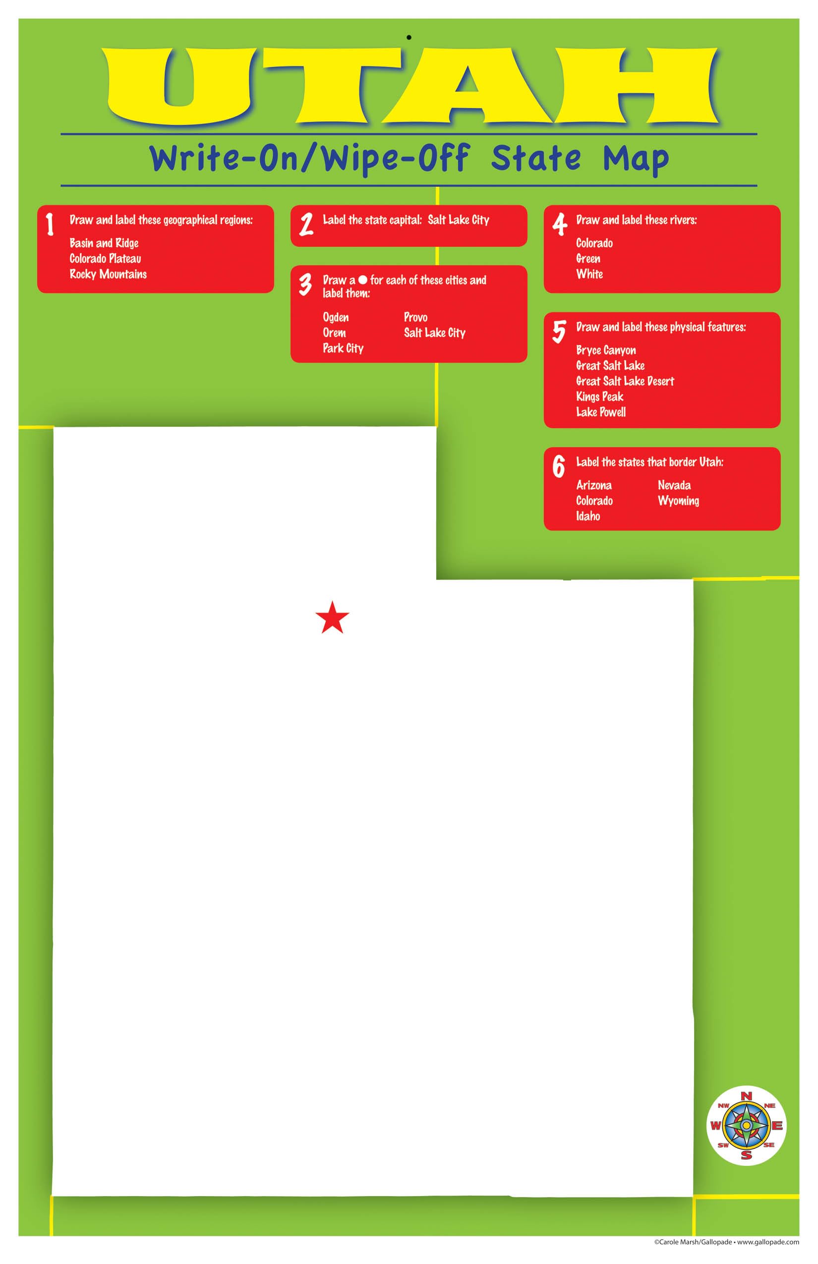 Gallopade Publishing Group Utah Write-On/Wipe-Off Desk Mat, State Map (9780635107213)