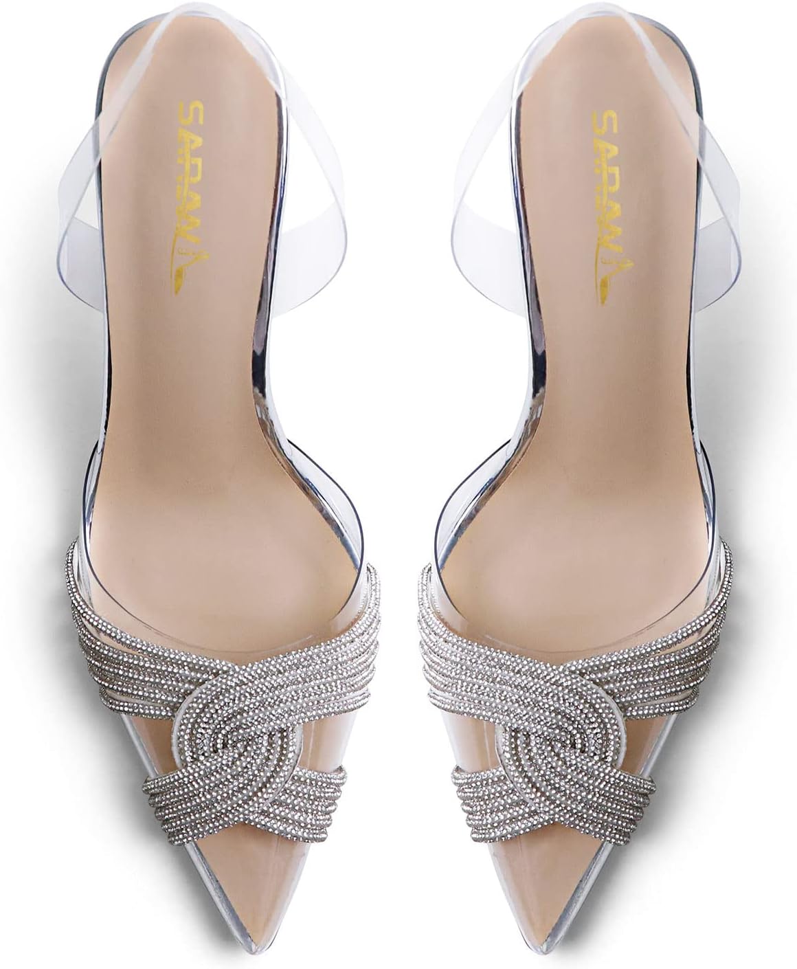 sarawill Women's Sexy Stiletto Pumps Pointed Toe Transparent PVC High Heels Crystal Rhinestones Slingback Party Wedding Shoes for Ladies Fashion - Image 5