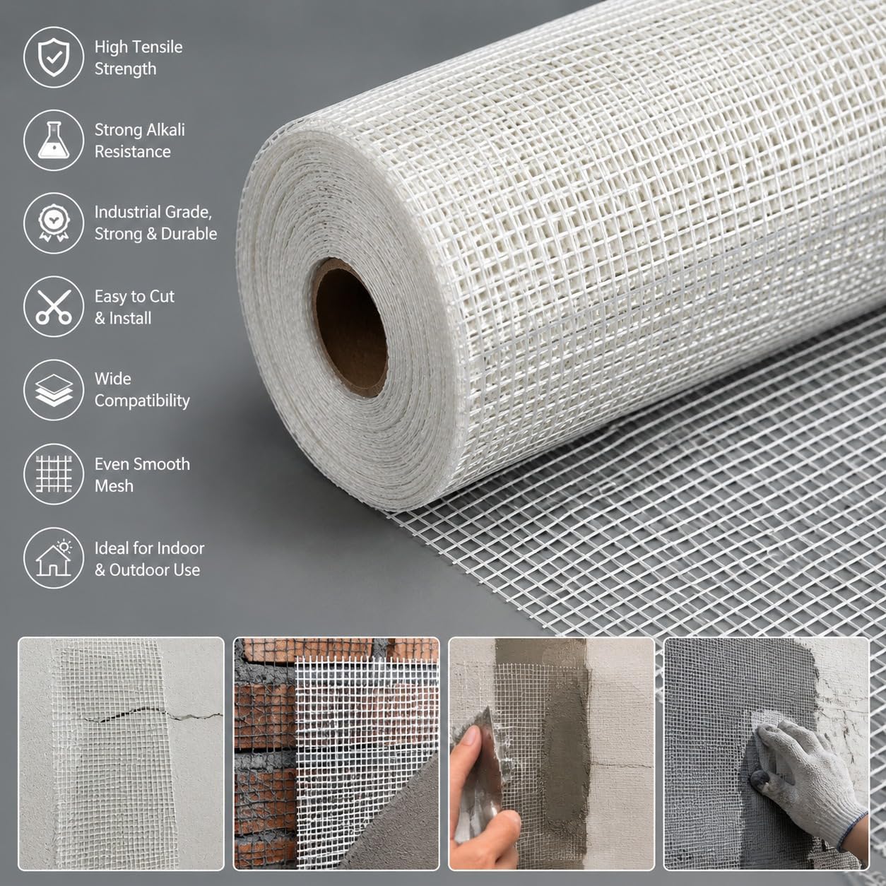 Malla de Fibra de Vidrio de Refuerzo para Impermeabilizar 4x4mm Exterior | Rollo Malla de Refuerzo 150g/m² Impermeabilización y Reparación para Refuerzo de Paredes y Prevención de Grietas