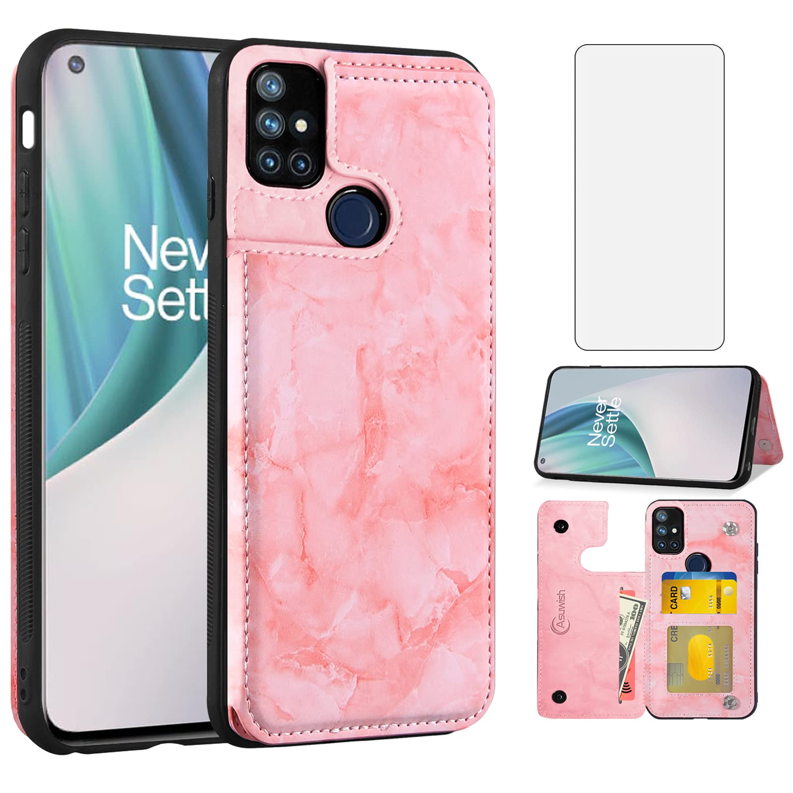 Asuwish Custodia per OnePlus Nord N10 5G con scomparto per carte di credito, pieghevole, in pelle, supporto One Plus N 10 G5 1 Plus 10N 1plus One+ 1+ N105G