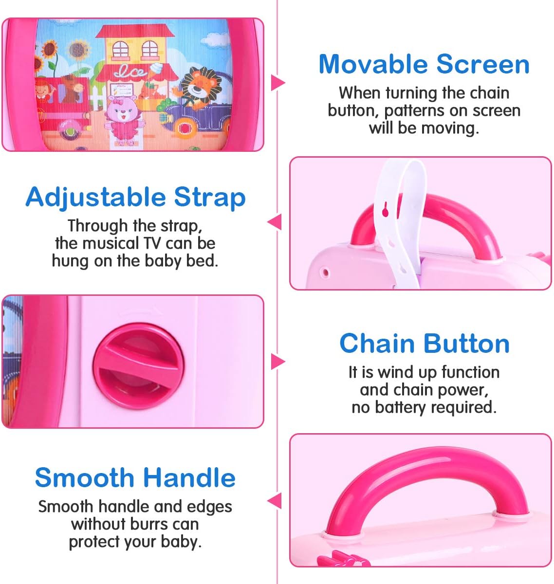 BAOLI Baby Musical Sleep Soother Toys for Toddlers Boys Girls Wind Up Music TV with Movable Screen for Kids Girls Christmas Birthday Gifts Above 18 Months : Toys & Games
