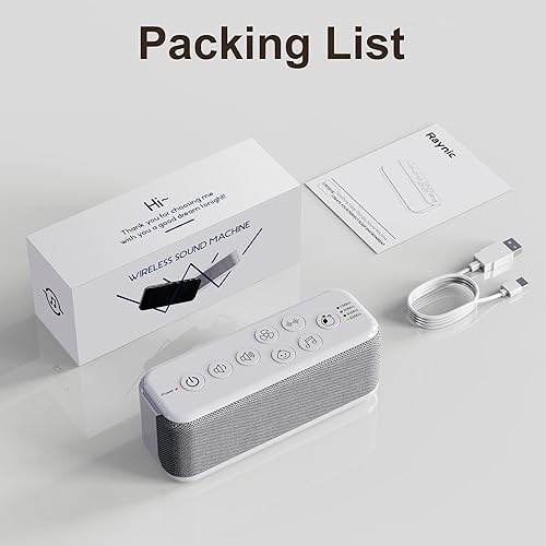 Miniatura 9 de Raynic Máquina de ruido blanco, máquina de ruido de 42 sonidos relajantes, máquina de sonido de batería recargable con 8 volúmenes, 5