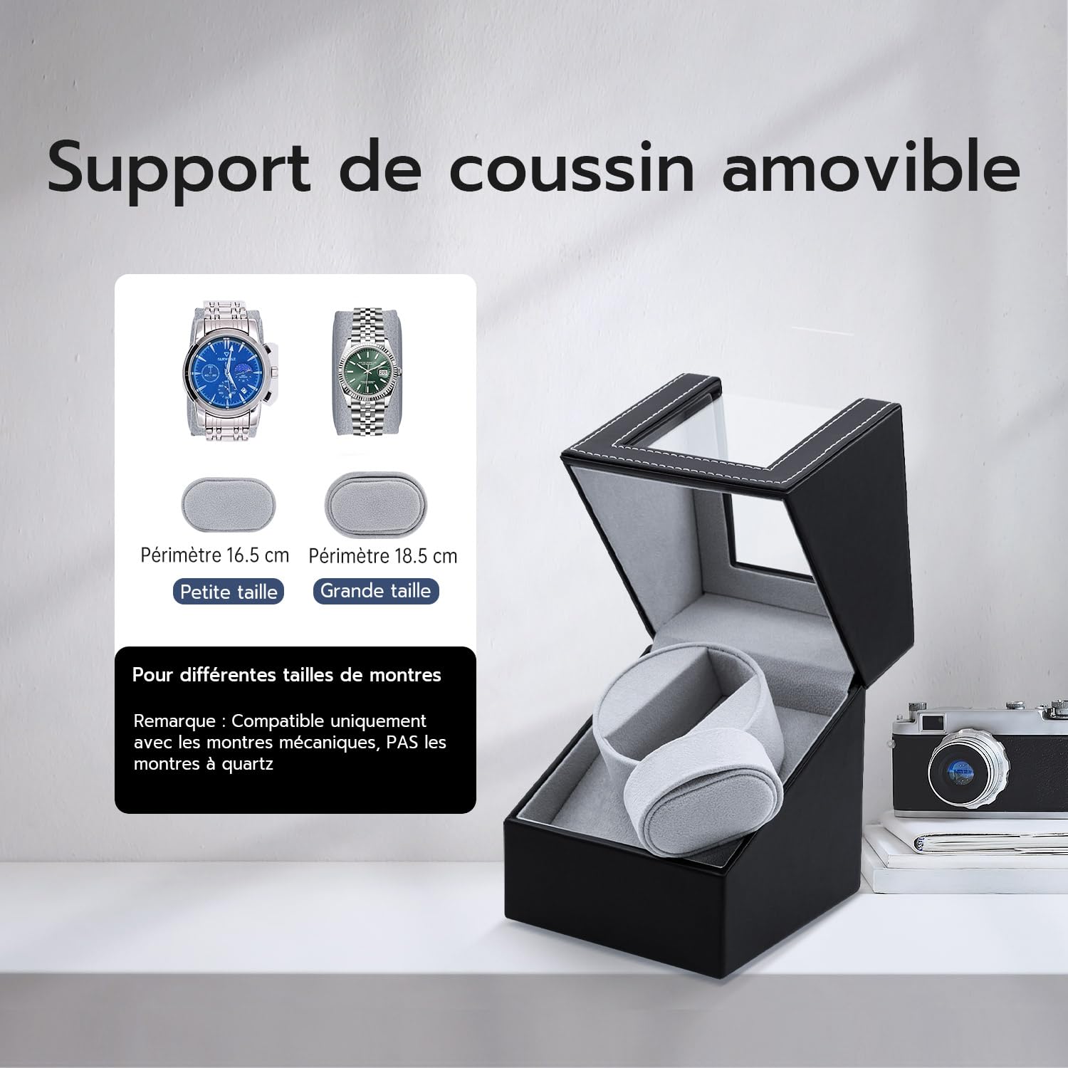 Mcbazel Watch Winder Boîte de Remontoir de Montre Automatique PU Cuir Simple Affichage de Montre Automatique Stockage de Montre Ecrins pour Montres Automatiques Moteur Silencieux Accessoires Montres