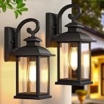 Outdoor Wall Sconce Lights 2-Pack, Anti-Rust Aluminum Outdoor Porch Lights Wall Mount, Black Exterior Lighting Fixtures with Tempered Glass, 15" Medium Coach Lights for Garage House