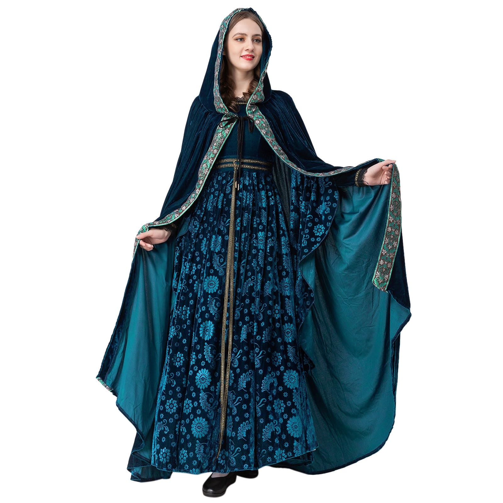 Vestidos Mujer Disfraz Halloween Mujer - Conjunto De 2 Piezas De Encaje De Manga Larga con Cuello Redondo para Mujer Vestido Retro De Cosplay Gran Maxi para Vestido De Cosplay con Capa